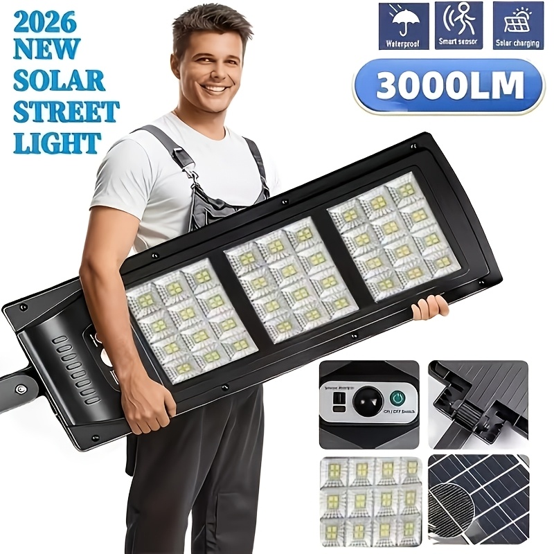 TEMU 2026 New Solar Street Light, Outdoor Waterproof 6000k High-brightness Solar Floodlight, Comes With Foldable Bracket (wide-angle Motion Sensor),