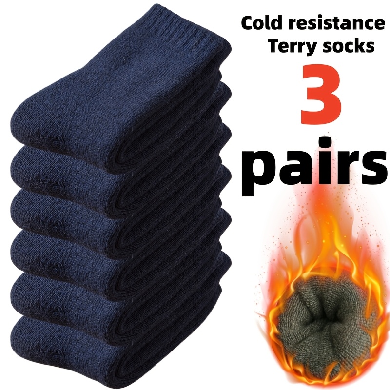 TEMU Lot de 3 paires de chaussettes épaisses, chaussettes en éponge avec technologie éponge intégrée pour une double résistance au froid, chaussettes