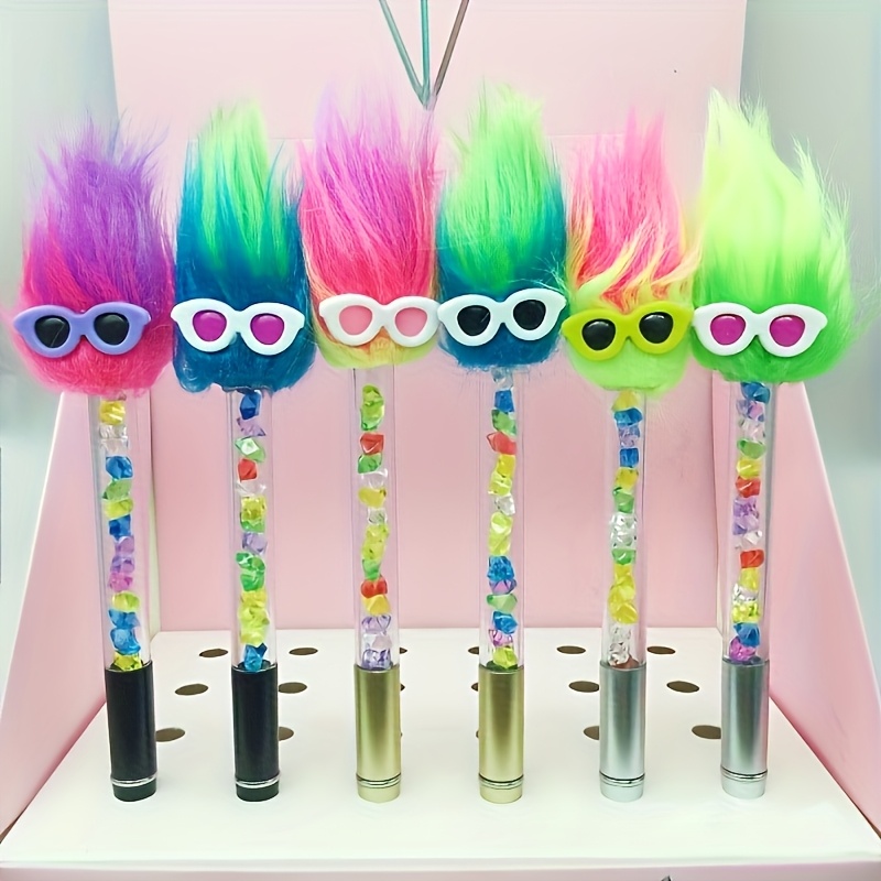 TEMU A Unique Cartoon-style Plush Pen Featuring A Rotating Crystal Ballpoint, In Colors