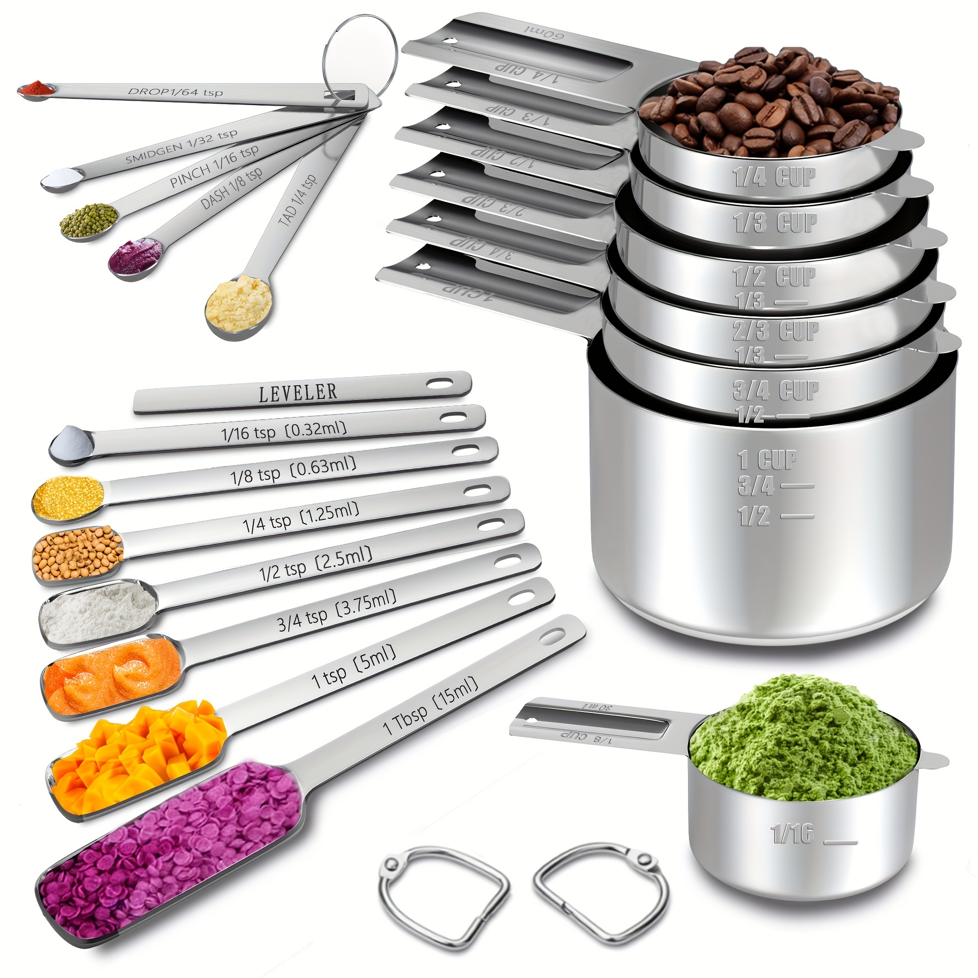 TEMU Measuring Cups And Spoons Set, Minteem 20pcs Stainless Steel Measuring Set Includes 7 Measuring Cups 12 Measuring Spoons With A Leveler For