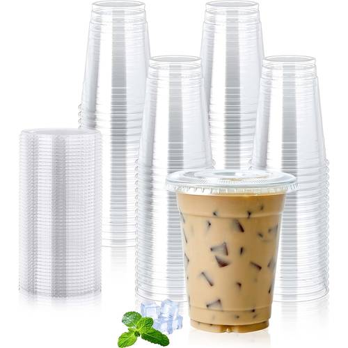 40/80 stück 350 ml (12 oz) klare plastikbecher mit deckel, einweg eiscafé-becher mit deckel für smoothies, milchshakes, kaltgetränke, inklusive papierdeckel-einlagen, picknick, muttertag