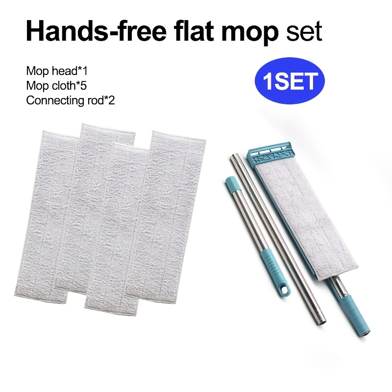E-shop 1 Set Freihändiger Flachmopp mit 5 wiederverwendbaren Moppköpfen - 360° Schwenkbarer Kopf - Nass- und Trockenstaubwischmopp für Wohnzimmer,
