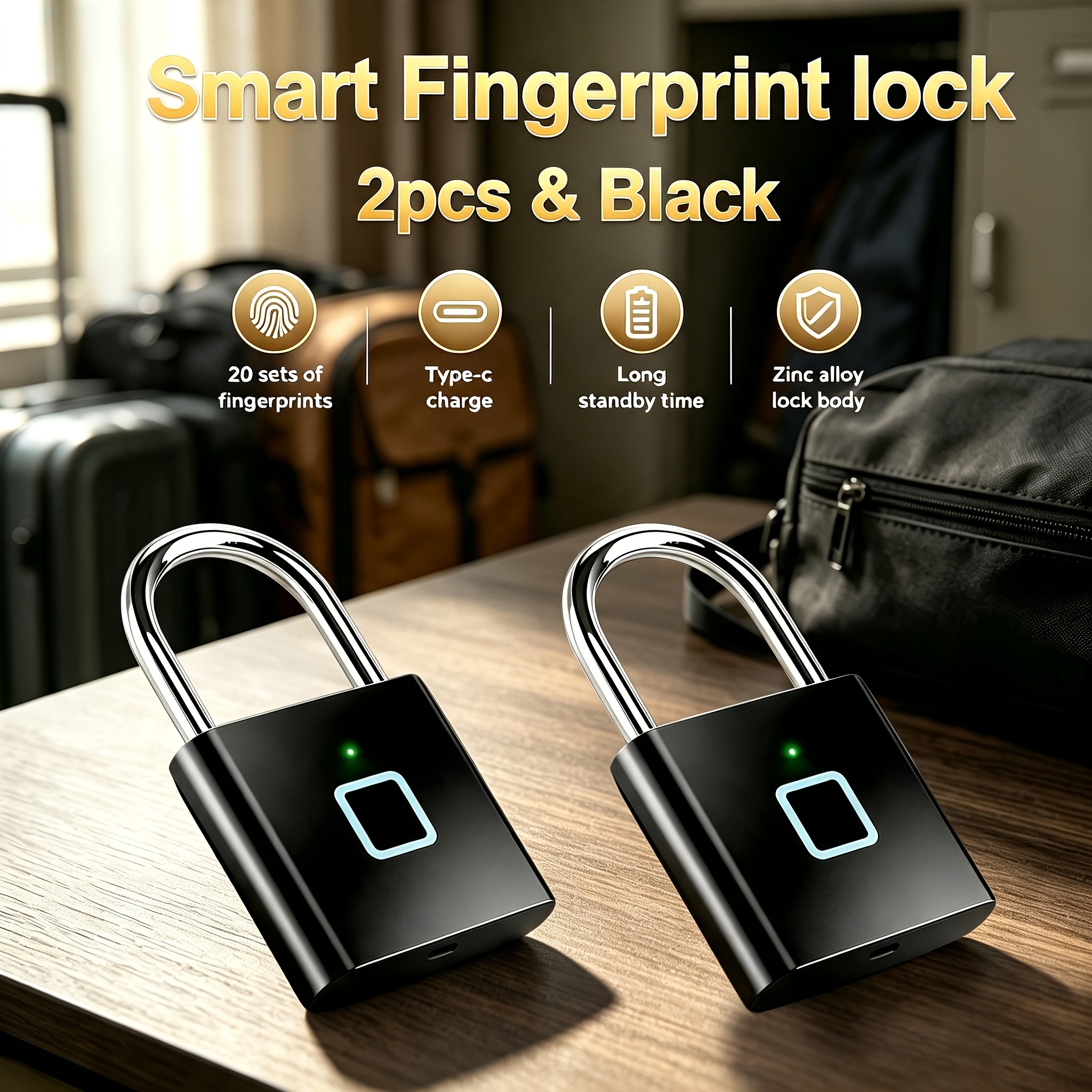 TEMU Smart Fingerprint Padlock, Keyless Password Anti-theft Security Lock, Fast Unlock, Portable Mini Digital Lock For Luggage, Backpack, Dorm, ,