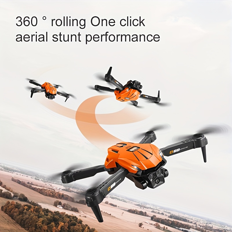 Drone D88 z Podwójnymi Kamerami, Inteligentne Unikanie Przeszkód, Składany z Ochroną Antykolizyjną, GPS-less, Hovering Optical Flow, Ładowanie USB, RC Quadcopter dla Początkujących, Lekki FPV Racing Drone dla Dorosłych i Dzieci, Prezent na Urodziny/Swiatki (Czarny/Pomarańczowy) - Idealny do Fotografii Lotniczej & Wyścigów FPV, Trwała Konstrukcja, Design Elegancki, dla Miłośników Technologii