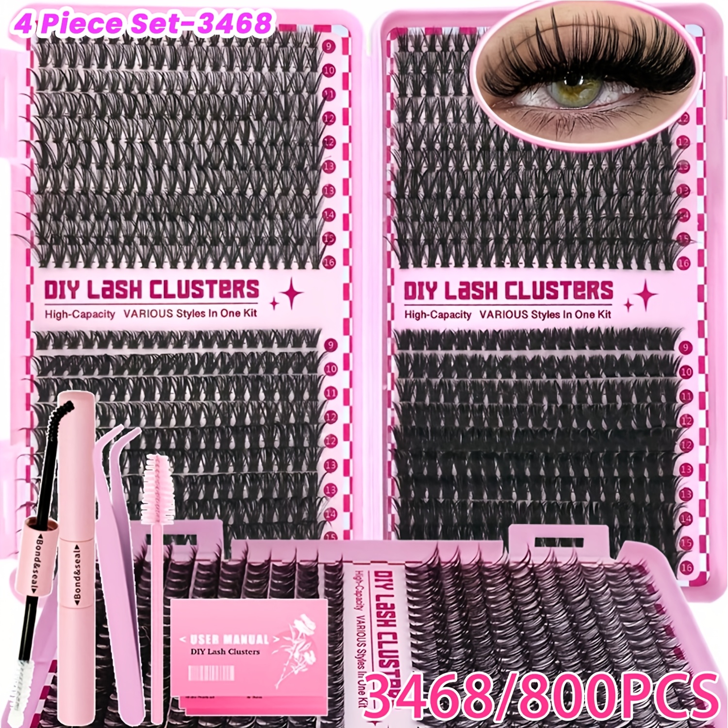 4pcs Set Eyelashes, 10-16mm, Capacity False Eyelashes, 800/200pcs, 30406080d, Natural, Thick, Style Volumizing Eyelashes, With And Seal, Tweezers, Suitable As Gift For Sisters , Suitable For Beginners