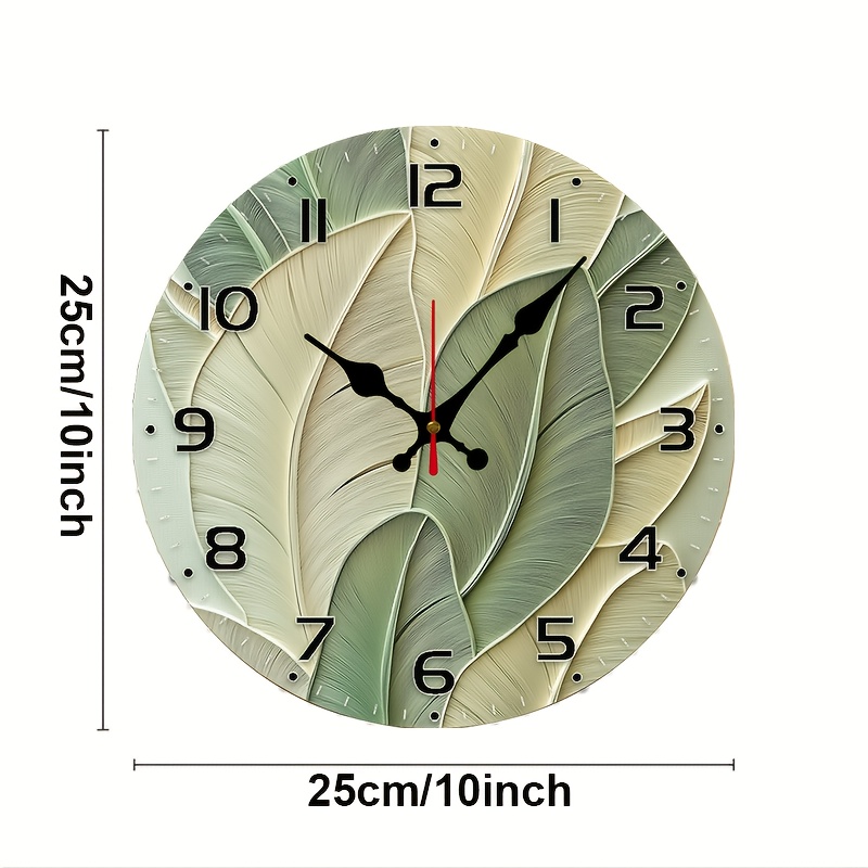 TEMU 1pc Modern Vintage Abstract Leaves Backdrop Clock - 10inch Wood Veneer Round Silent Flat Wall Clock - Batteries Not Included - Ideal For Living
