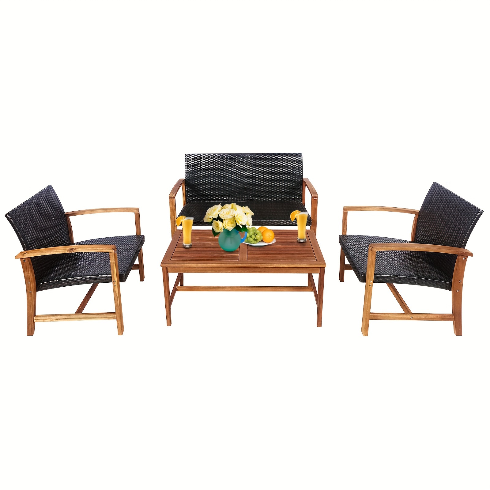 4pcs outdoor patio rattan furniture set acacia wood frame Temu