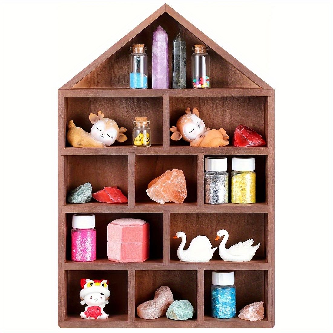 

Wooden -shaped Display For And Multiple Compartments - Decorative Hanging Organizer For Small Collectibles, Crafts, And