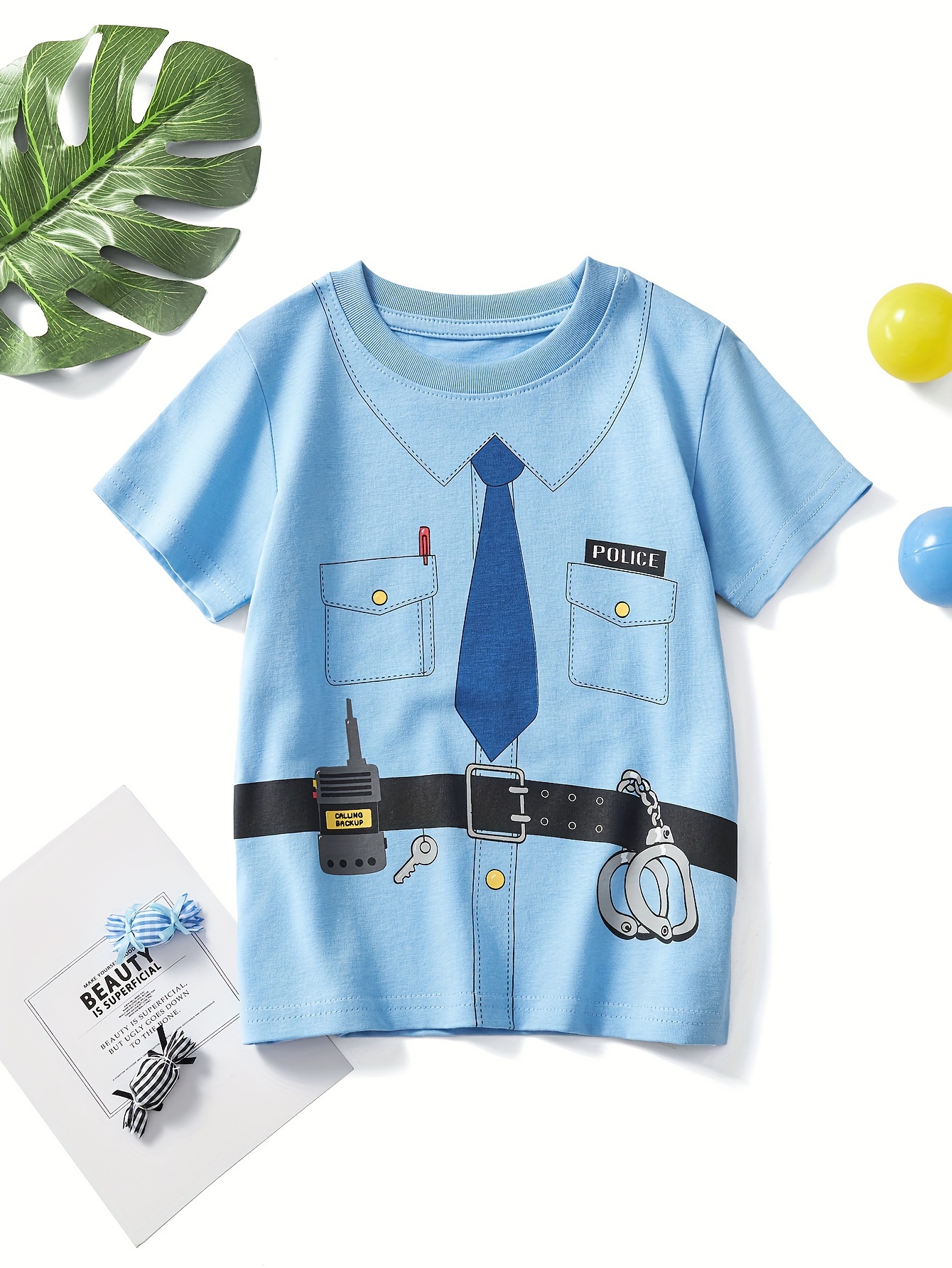 Camiseta De Disfraz De Uniforme De Policía De Dibujos Animados Para Niños,  Ropa Divertida De Verano Para Niños