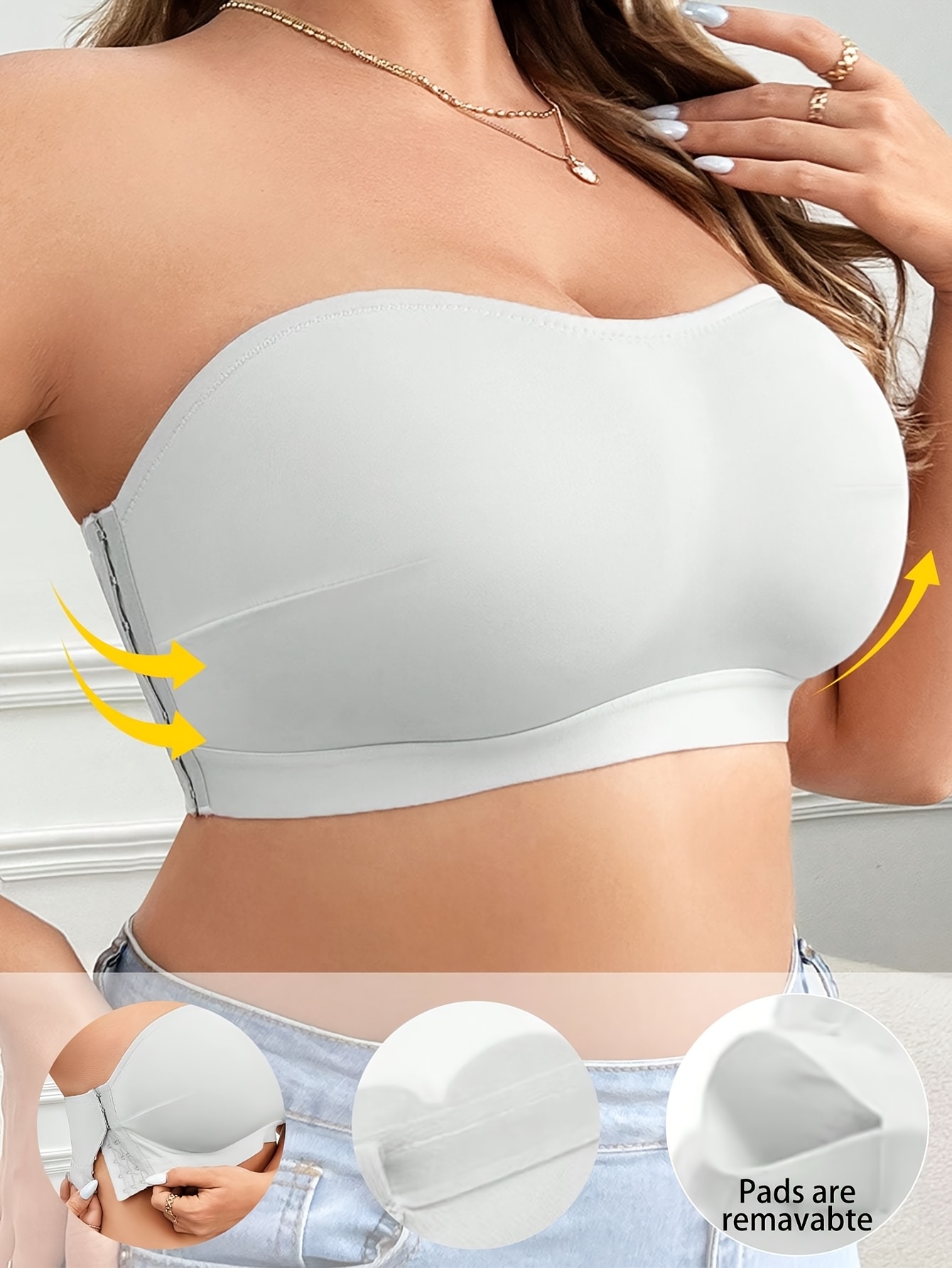 Plus Size Women's Comfortable Bra with Removable Chest Pads - Soft Stretchy Solid Color Round Neck, Side Opening Design & No Underwire, Machine Washable for Everyday & Special Occasions (Casual to Formal Wear)