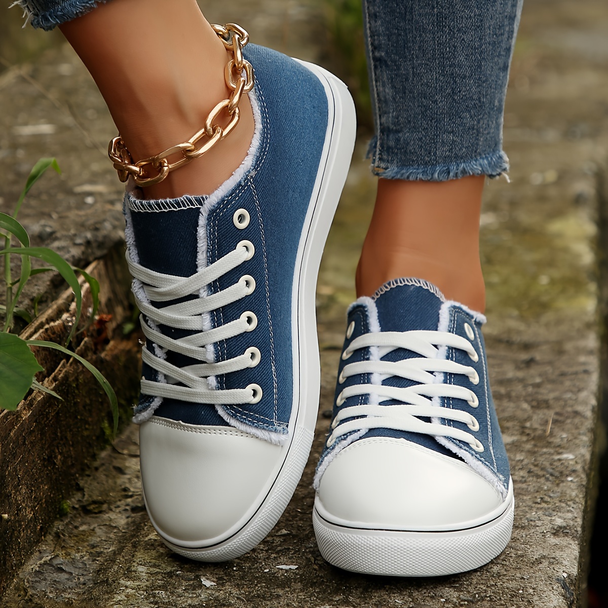 womens casual low top sneakers white laces sole Temu