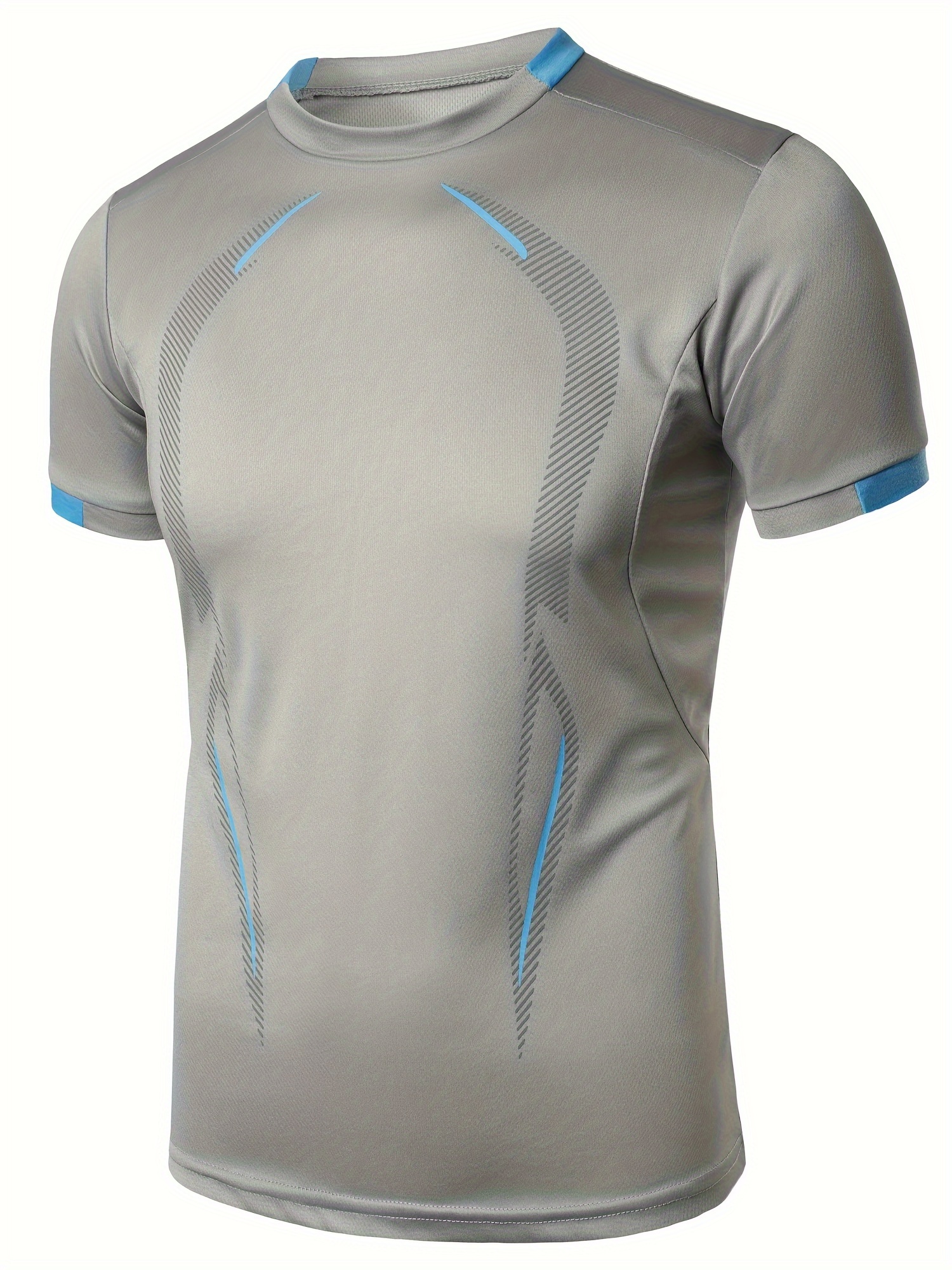 Color Block Pattern Slim Fit Crew Neck And Short Sleeve T-shirt, Breathable And Quick Dry Sports Tops For Men's Summer Fitness Training And Outdoors Sports Wear