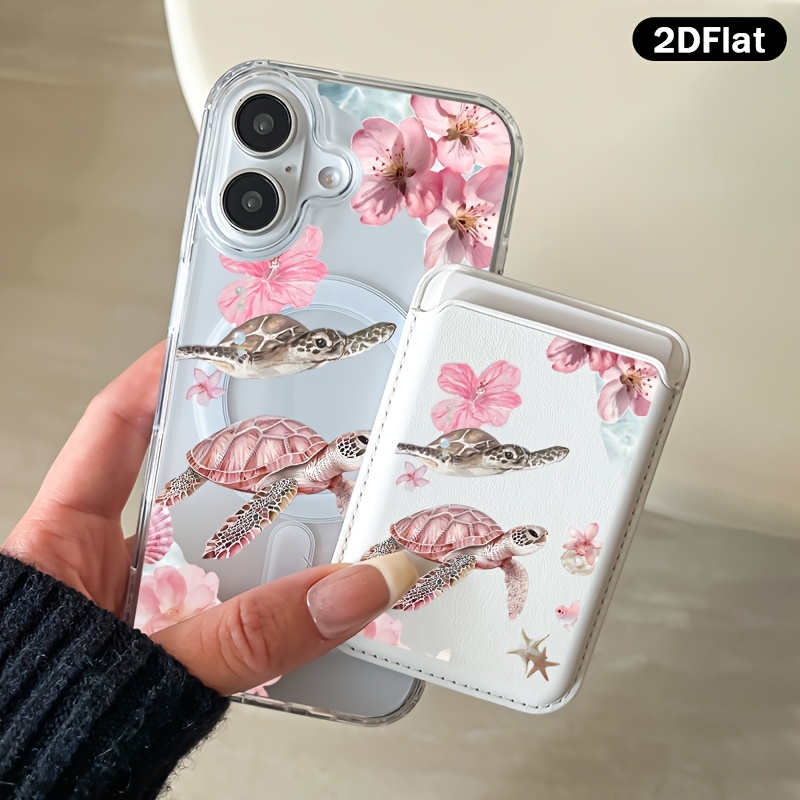 TEMU Phone Case: 2dflat 2pcs- Phone Case   White Split Type Business Card Bag Turtle Collage Patterned Compatible With Iphone 18 Pro/18 Pro Max &