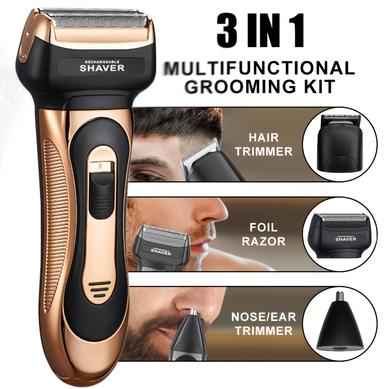 Feiyba 1pc System, Usb-c Turbo Charge - 2-in-1 Shaver And Nose Trimmer, High-torque Motor, Travel-ready, Perfect Gift For Travelers (black/golden), Hypoallergenic, Led Display, Self-sharpening