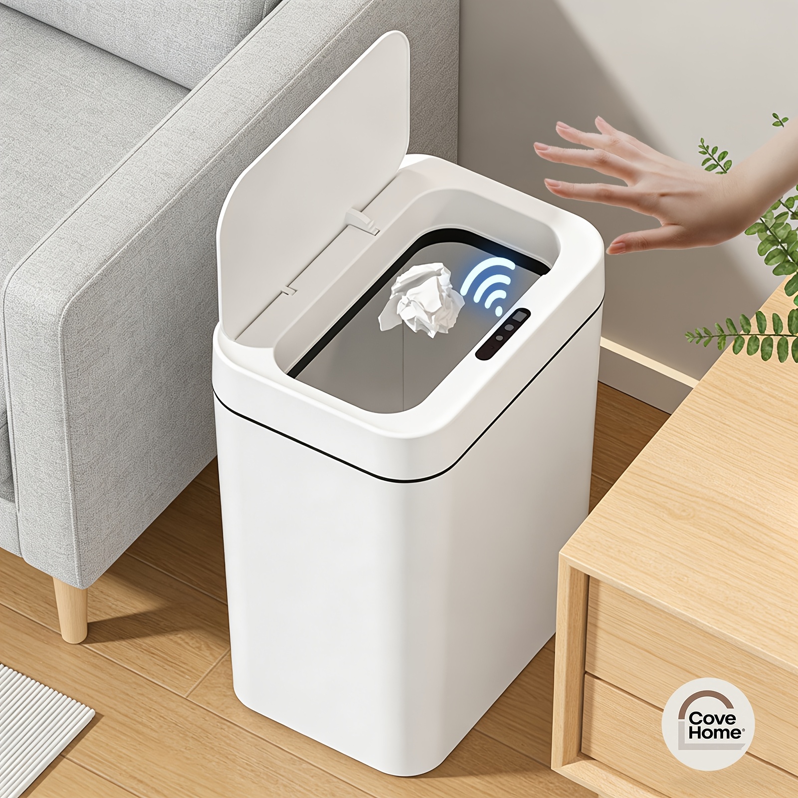 TEMU Compact Smart Trash Can For Home Use, Built- Sensor For Quick Lid Opening, 16l Smart Kitchen Trash Can, Smart Bathroom Trash Can, Multi-scene