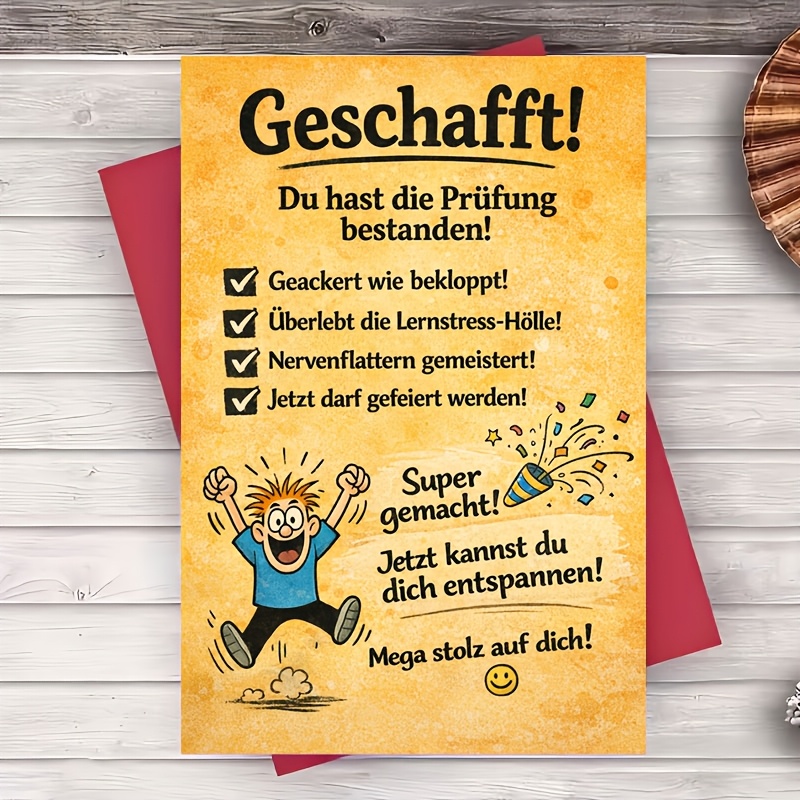 1 Envelope And 1 Greeting Card Exam Congratulations Card Funny Congrats Greeting Card For Graduate Friend Brother Sister Coworker Celebration Party Message Flat Card