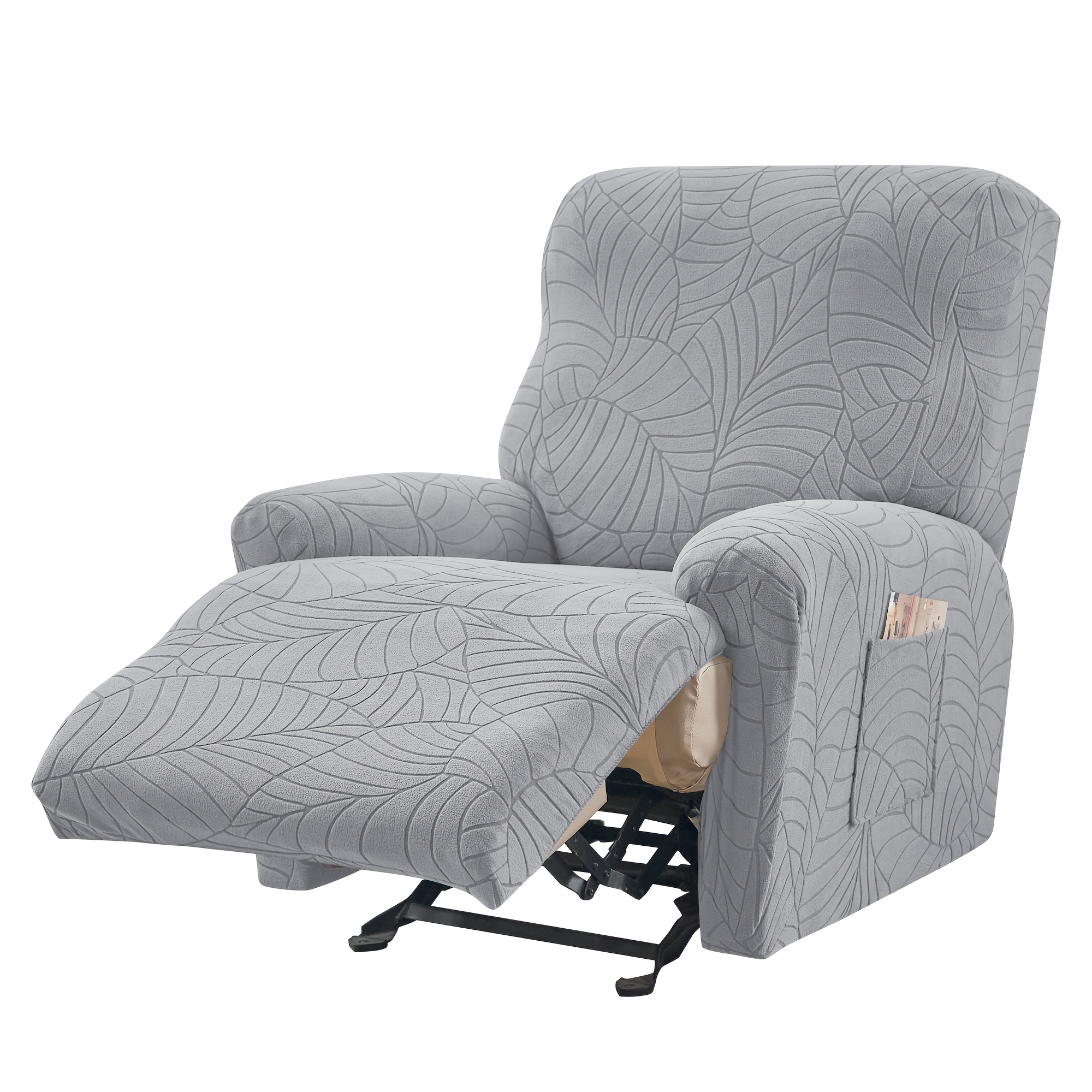 TEMU 4pcs/Set Housse de canapé Chesterfield en peluche avec motif de fleurs et de feuilles élastiques, Housse de canapé inclinable individuelle