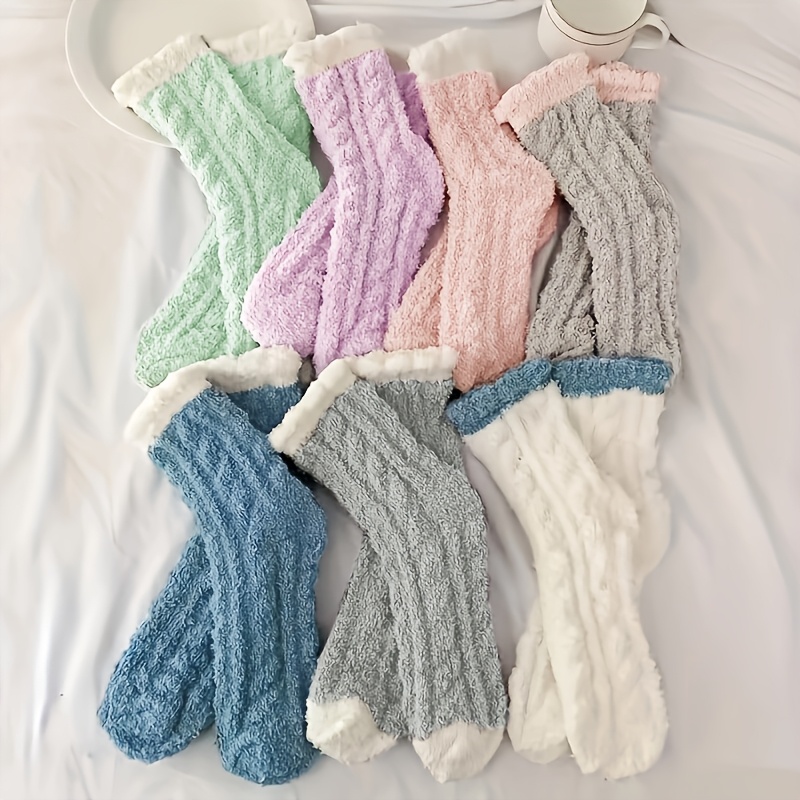 TEMU 7 Pairs Women's Socks Winter Thick Warm Cute Comfortable Colorful Coral Fleece Floor Socks