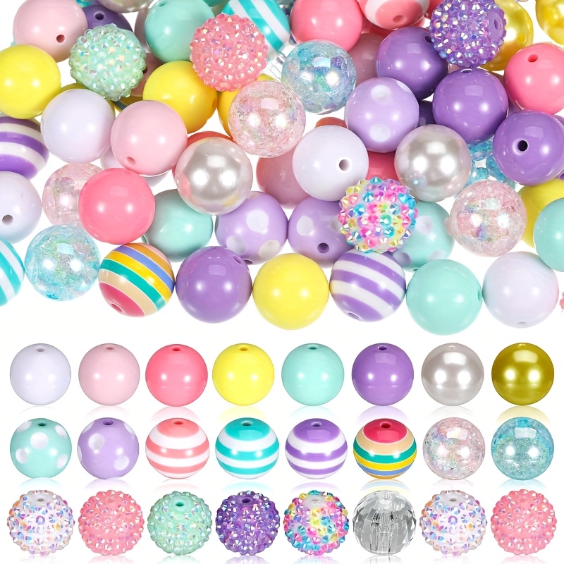 TEMU 50pcs Vibrant Resin Bead Set - 20mm Colorful & Glittery Acrylic Beads With Geometric Patterns For , Necklaces & Crafts - Ideal For Halloween, 's