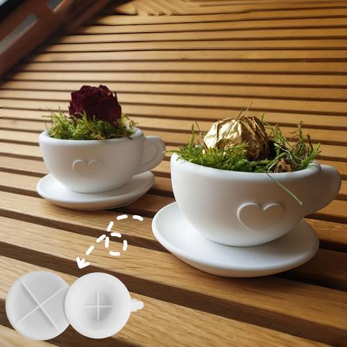 1 set harz silikonformen herz kaffeetasse und untertasse formen set teetasse kerzenhalter formen ton gips tasse form blumenarrangements formen für frühlings blumentopf form epoxidharz gießen aufbewahrungstassen formen
