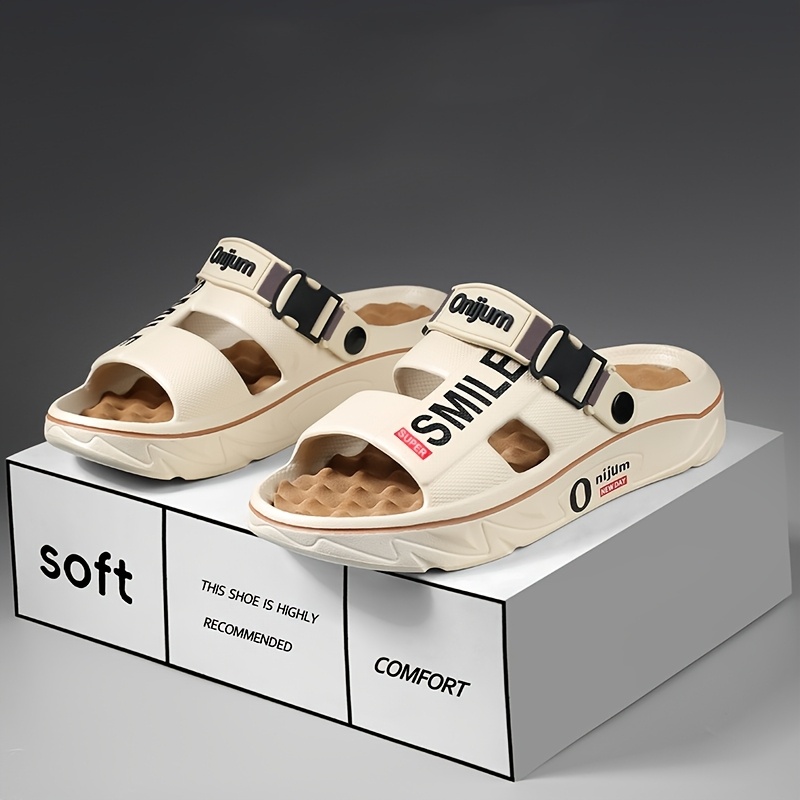 mens summer 2025 new thick sole eva slide sandals slip resistant high quality odor resistant ergonomic arch support massage sole open toe design with   letter print for beach outdoor casual wear outdoor footwear stylish contrast accents antislip footwear strappy sandals suitable for women Product details 10
