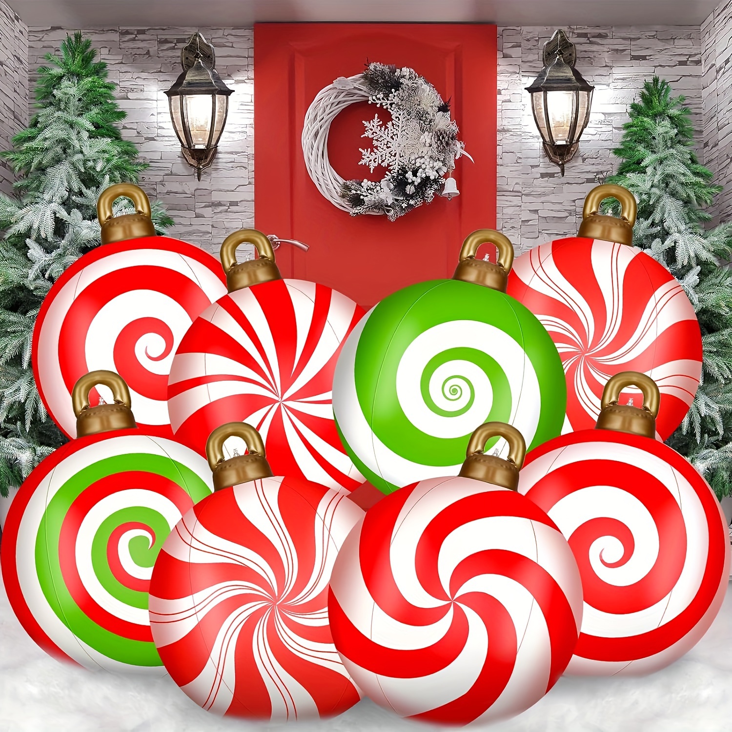 

8 Pcs 32 Inch Pvc Christmas Decorated Ball Inflatable Outdoor Holiday Yard Decorations Christmas Yard Decorations Outdoor Christmas Decorations For Decor (candy Pattern)