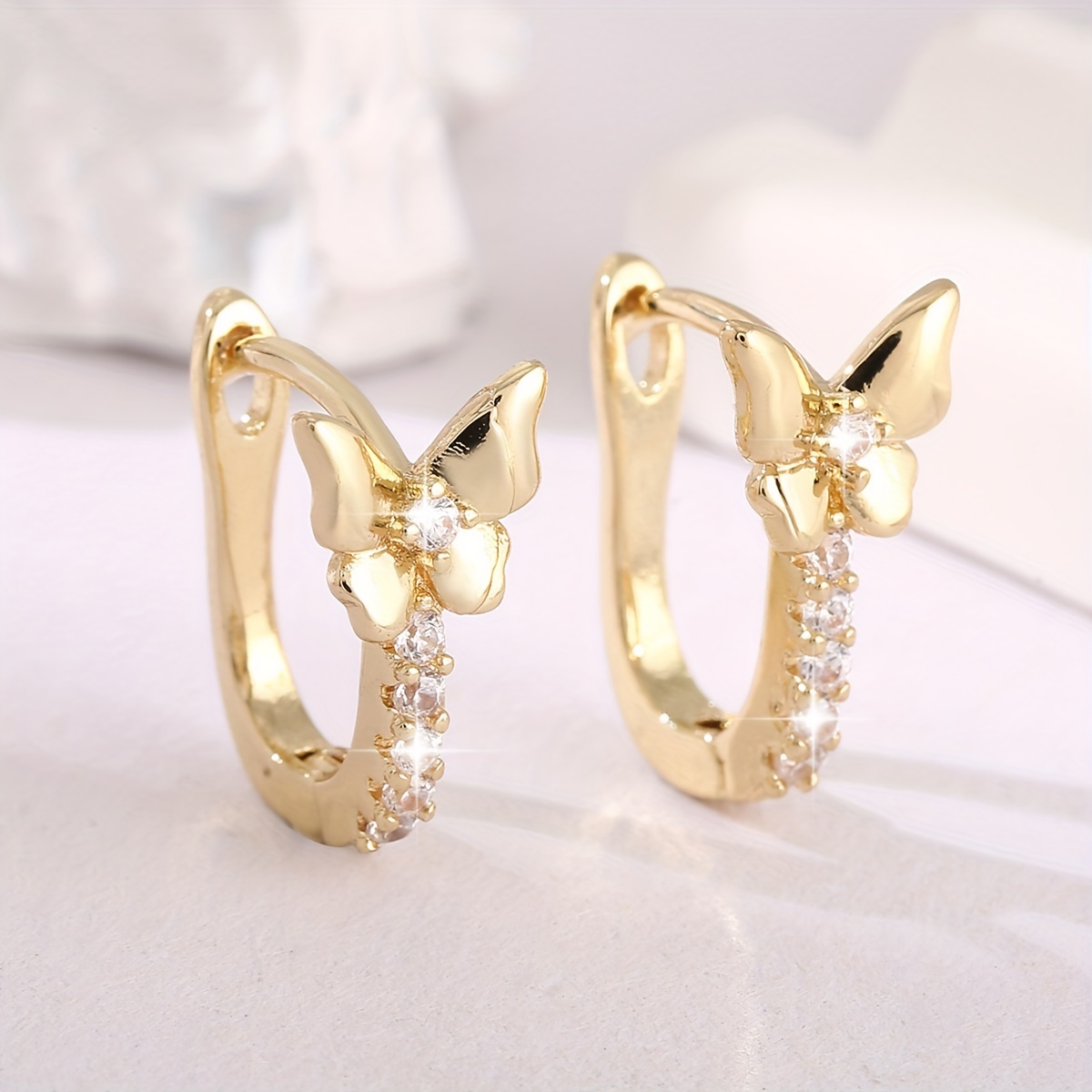 1 Pair Of Luxurious Copper-inlaid Synthetic Zirconia Geometric U-shaped Ear Clips, Sweet And Fashionable Women's Earrings, Date Gift