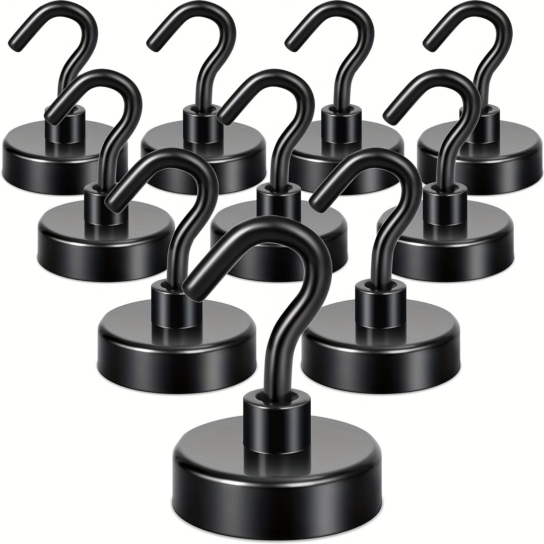 

10pcs Magnetic Hooks, Heavy Duty Earth Magnet With Refrigerator Hooks, Super Strong Cruise Hooks For Hanging, Magnetic Hooks For Curtains, Grills (black)