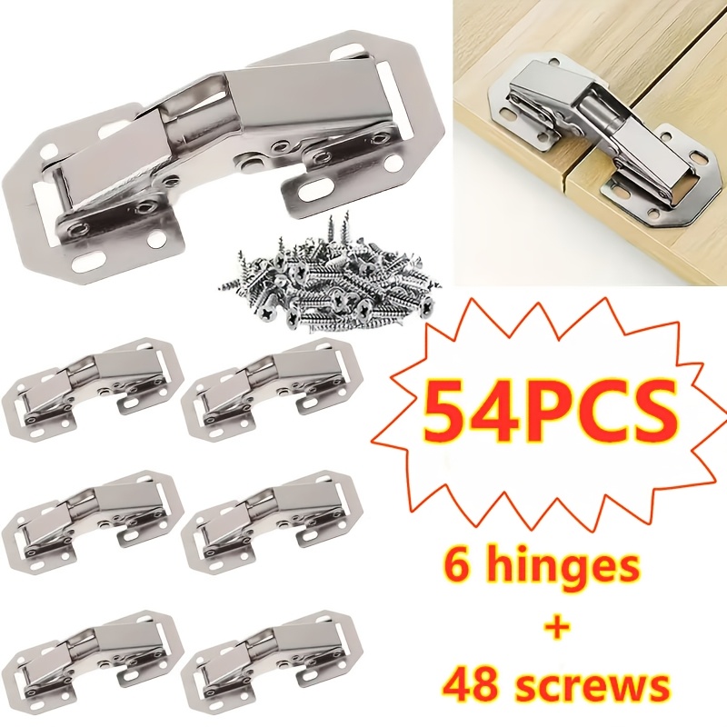 TEMU Kit d'installation de charnières de porte de meuble perçage 54 pièces ( 6 charnières et 48 vis) - Charnières silencieuses, aucun perçage ,