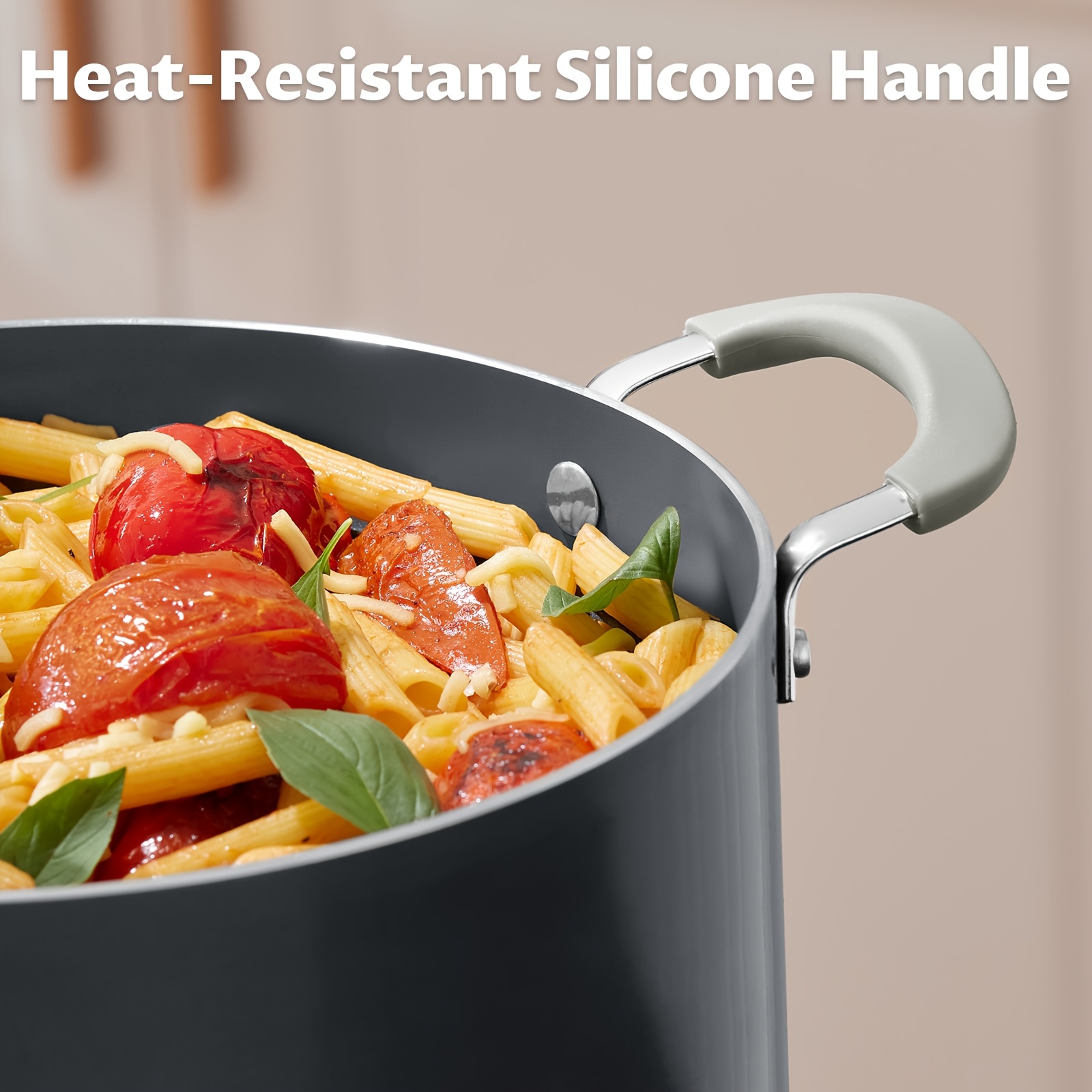 TEMU 8 Qt Pot With Lid, Nonstick With Lid With Silicone Handle, Induction Ready, Large Cooking Pot, Compatible With All Cooktops