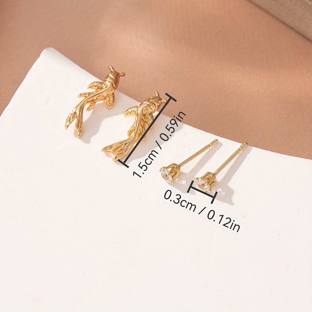 Stylish Mini Golden Fish Stud Earrings with Zirconia