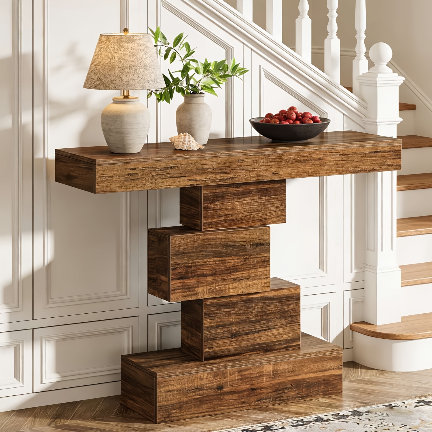 E-shop 108 cm Moderner Rustikaler Schmaler Konsolentisch – Schmaler Platzsparender Sofa-Beistelltisch mit Tischplatte Rahmen aus Holzwerkstoff,