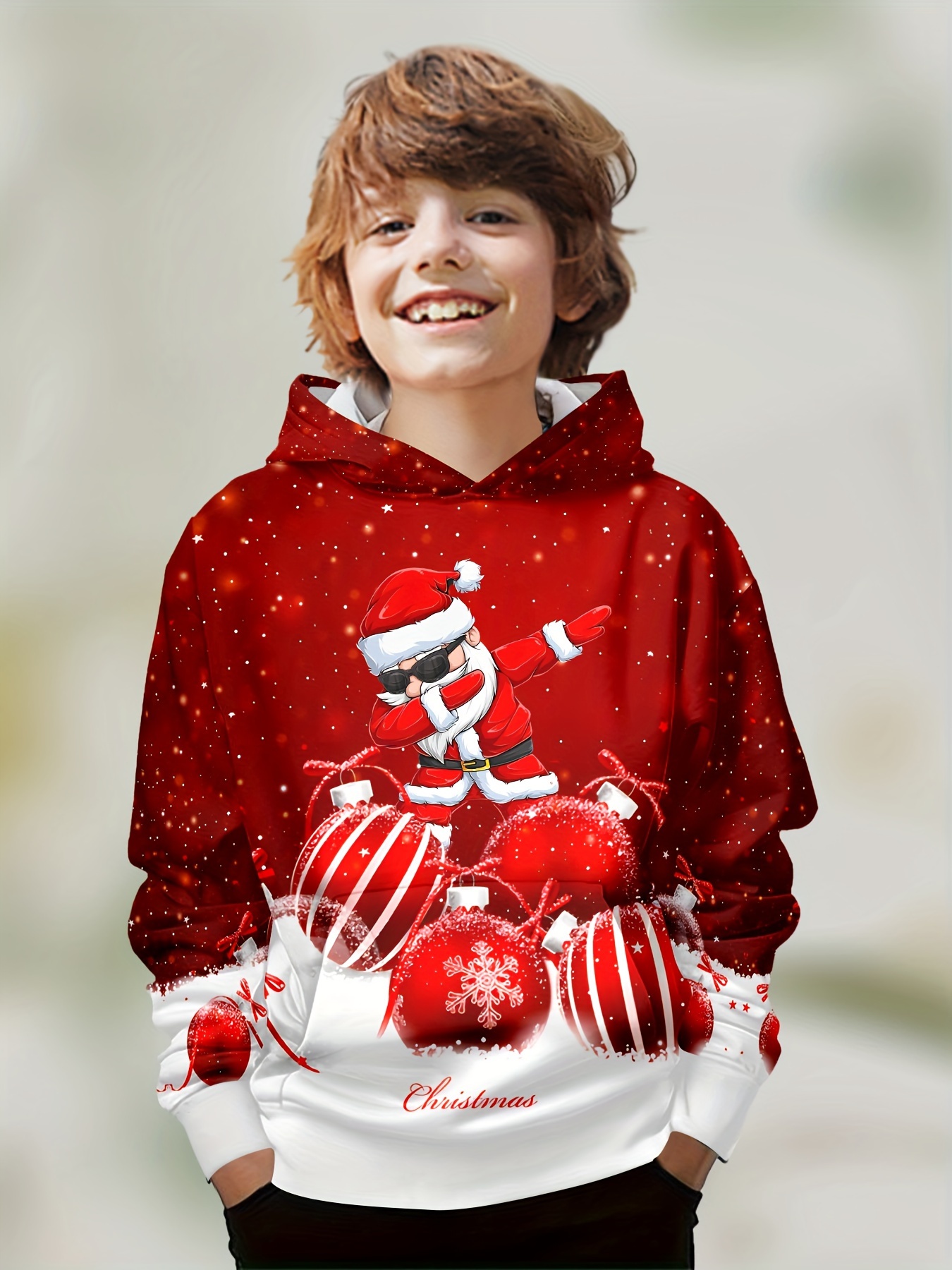 boys festive santa claus 3d print hoodie red white christmas