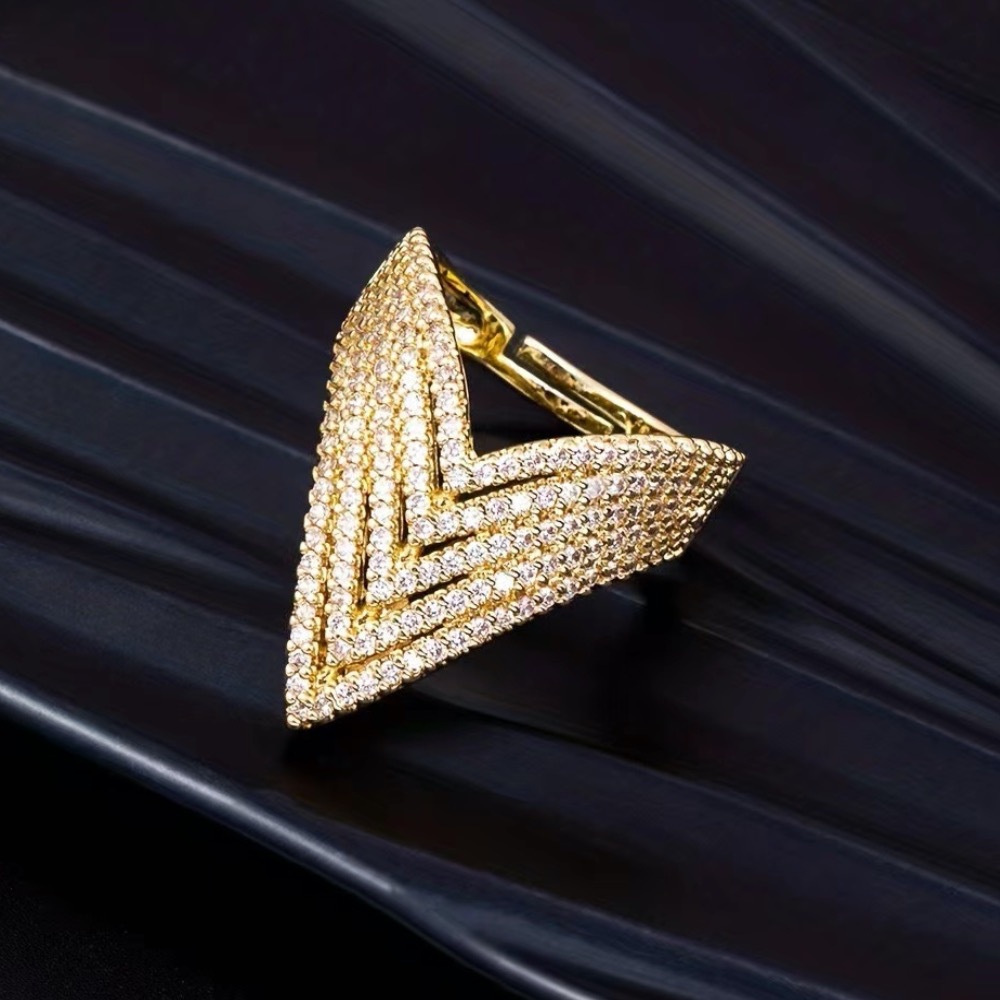 Image of Multi Layered V-letter Design Ring, Irregular Triangular Opening Women's Ring, Shiny And Luxurious Women's Silvery Ring, Fashionable And Sweet, Popular European And American Internet Celebrity Ring.
