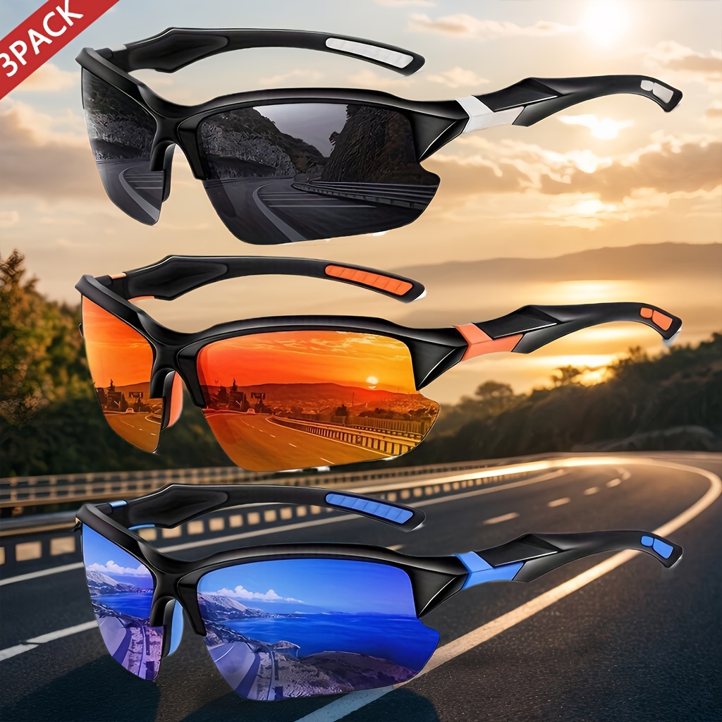 

3pcs High-performance Polarized Glasses Set - Windproof, Anti-glare - Ideal For Cycling, Baseball, Running, Fishing, Golf, & Driving