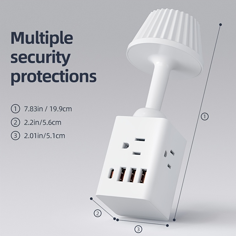Multi-functional Power Socket, Bedside Touch Lamp Adjustable To 3 Brightness Levels, 3 Sockets, 3 Usb Interfaces, 1 Type-c Interface, Suitable For Home, Bedroom, Travel, Camping, And Dormitory