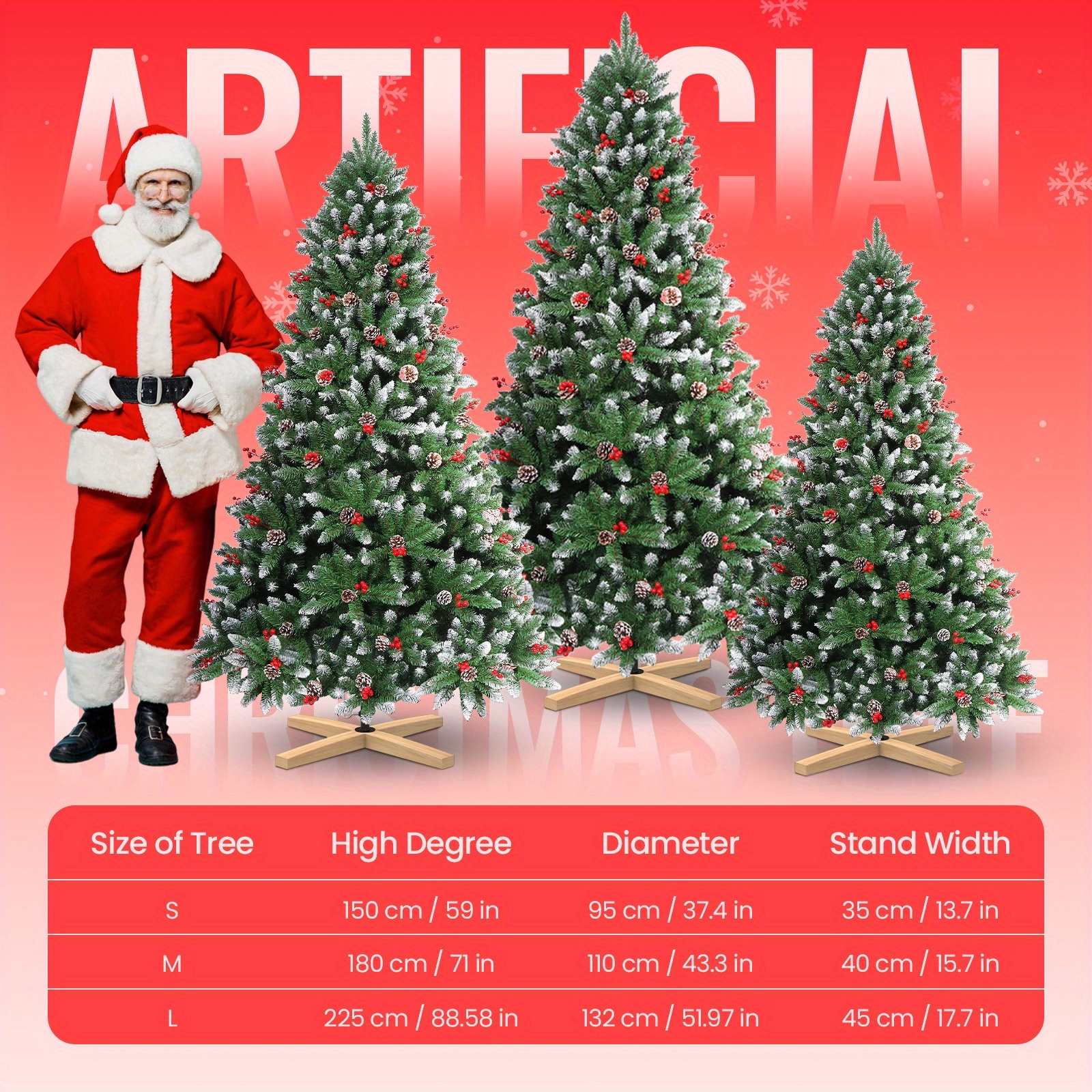 Image of Artificial Christmas Tree By Gamingknight, With Snow, Red Fruits, Christmas Tree For Home Decoration, In 150cm/180cm/225cm