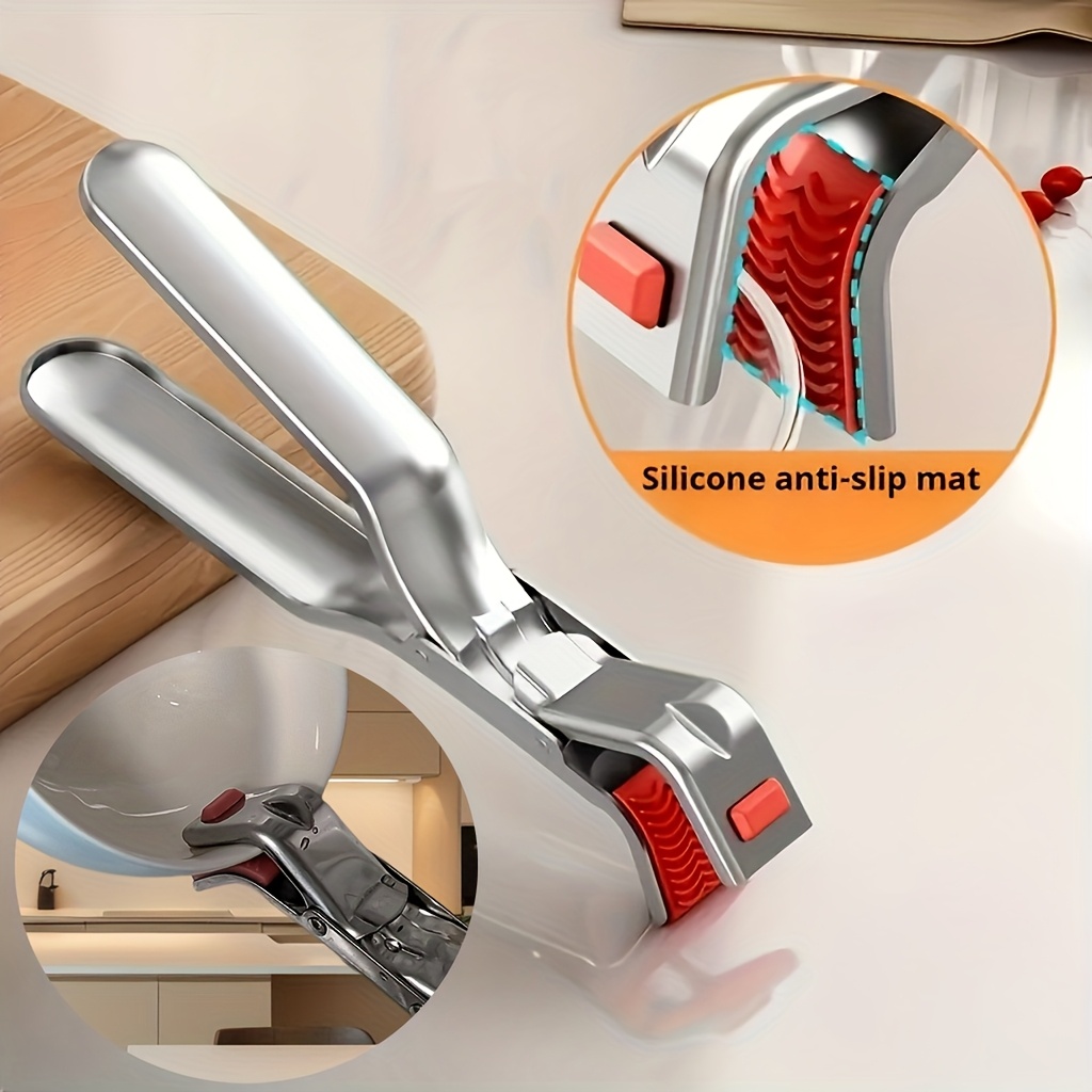 stainless steel heat tongs non slip high temperature oven tray clip electric stove plate and dish clip cooking tongs kitchen gadget latest thickened stainless steel heat tongs with non slip pad heat bowl and dish holder kitchen utensil for Product details 1