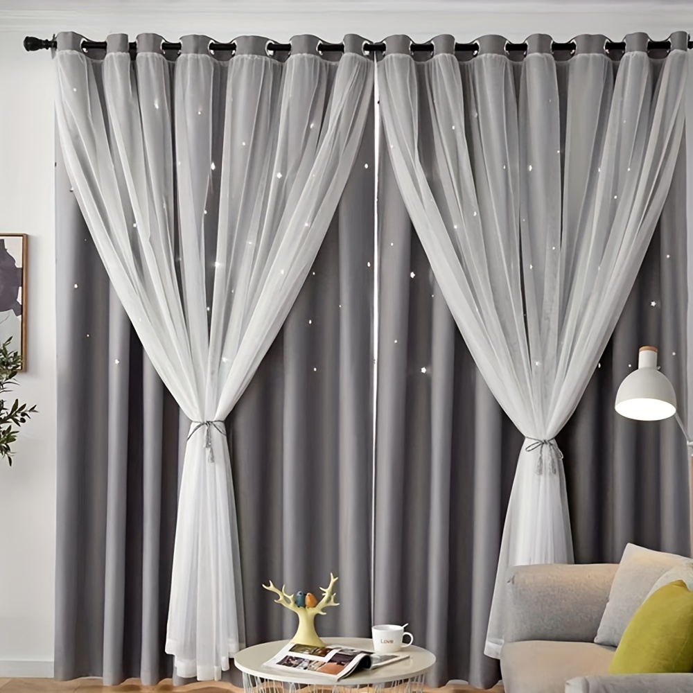 

Stars Curtains Blackout Curtains For Bedroom Double Layer Curtains Curtains Cute Curtains Blackout Curtains, Curtains 84 Inches Long 2 Panel, Grey Curtains, 42 X 84 Inches