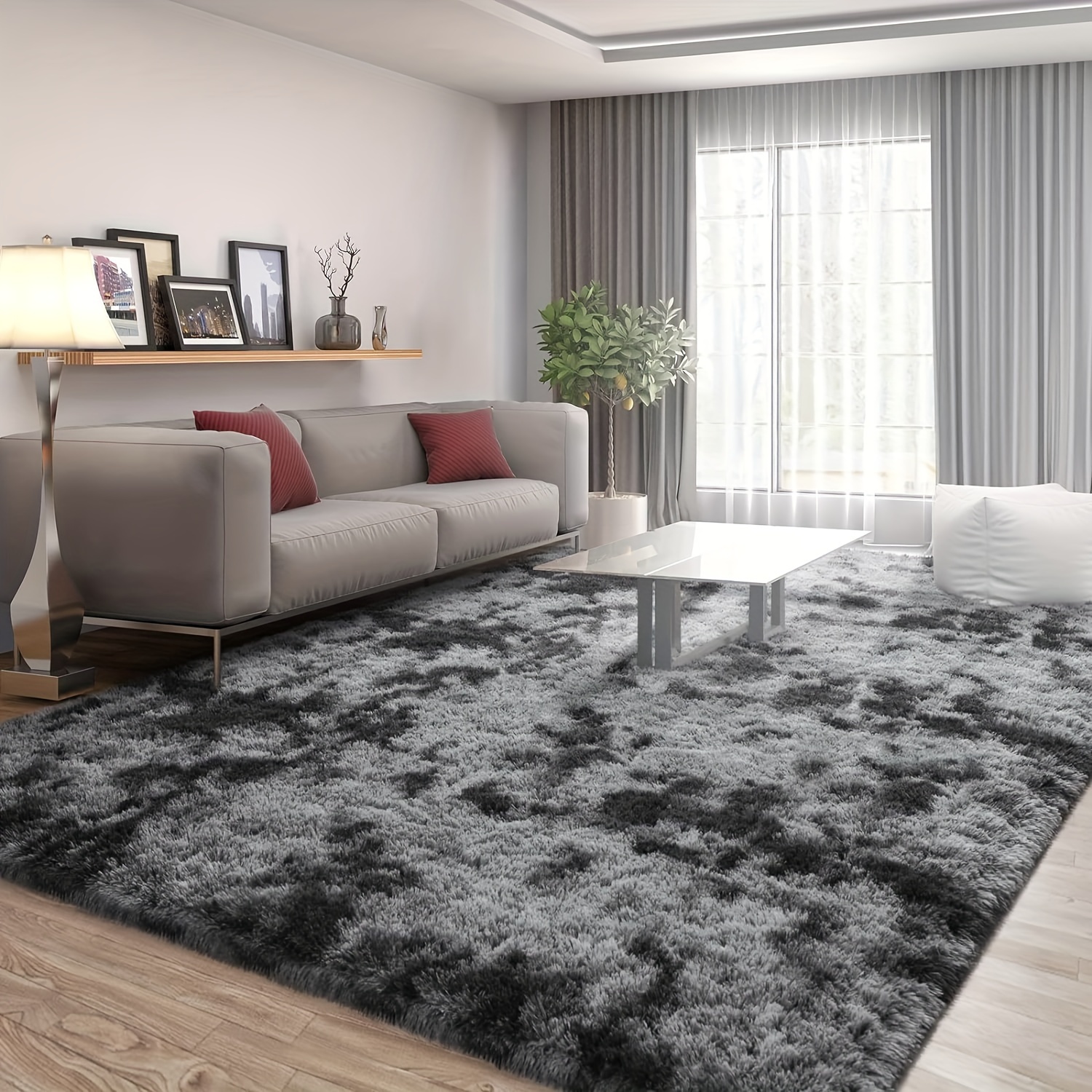 

1pcs Tie-dyed Light Grey High Pile Anti-skid Rectangular Rug - Ultra Soft, Skin-friendly, Easy To Clean, Machine Washable, Durable Throw Rug For Nursery, Living Room, Bedroom, And Multi-scene Use
