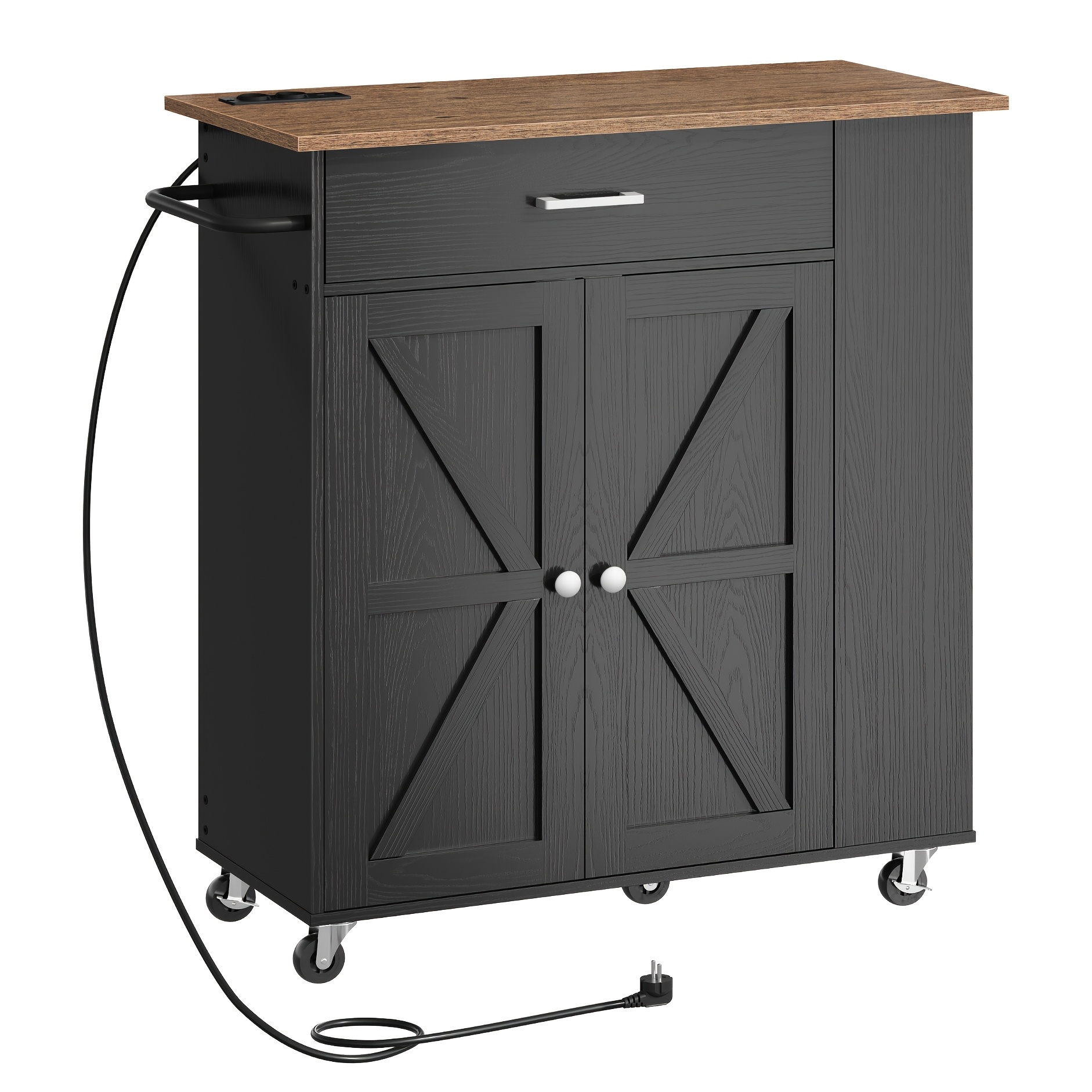 Kitchen Island Cart With Storage, 34.1" Bar Cart With Charging Station, Kitchen Island, Mobile With Drawers, For Dining Room, Color