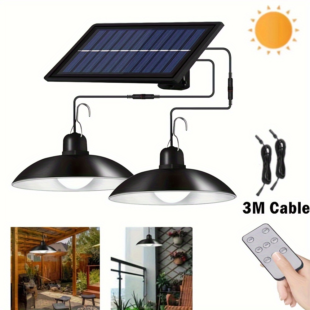 

Double Head Led Pendant Light Solar Power Outdoor Indoor Garden Yard Shed Lamp