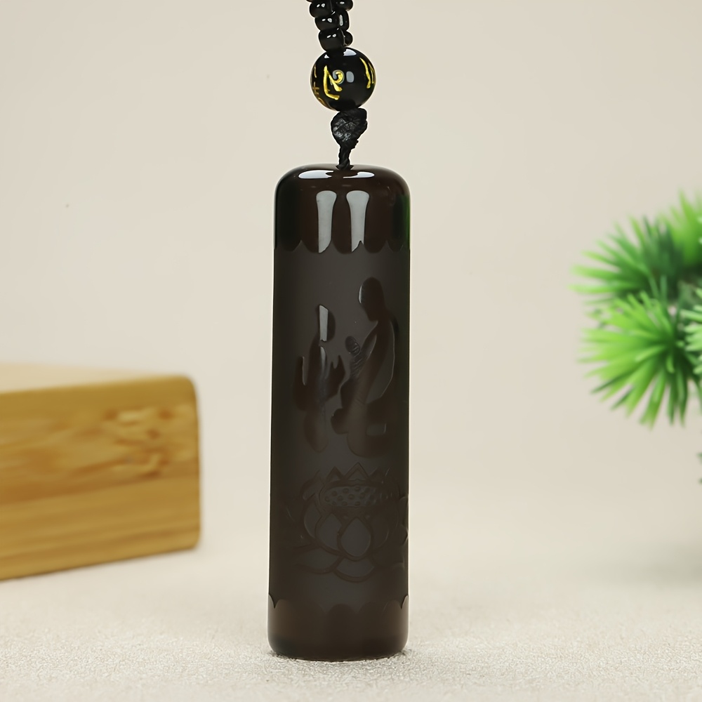Natural Obsidian Enlightenment Character Heart Sutra Pendant Amulet, Unisex
