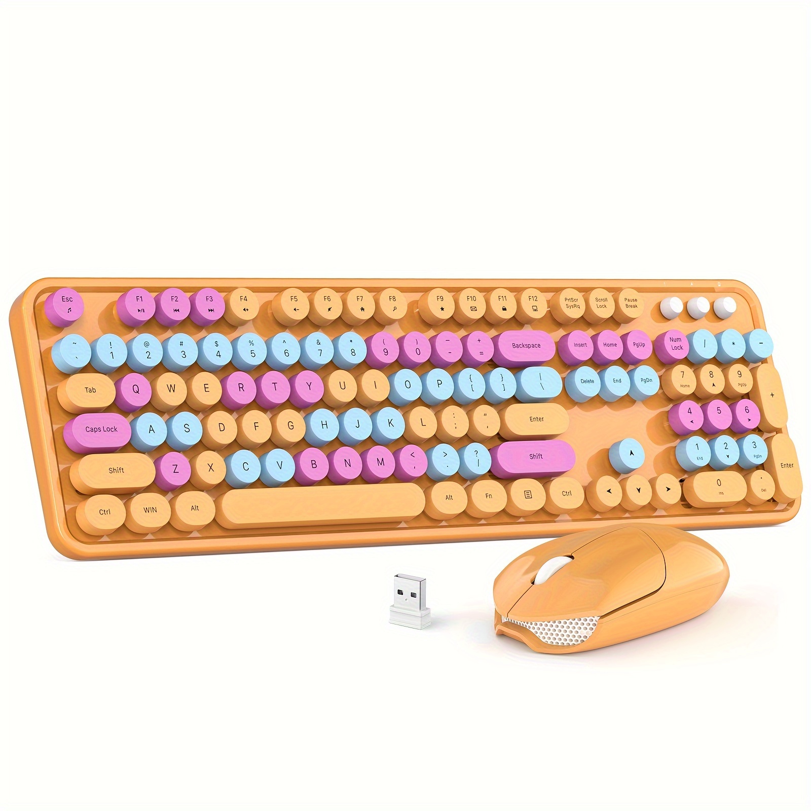 

Combo, Colorful Computer Full Size 2.4g Plug And Play Wireless Typewriter Keyboard And Mouse Set