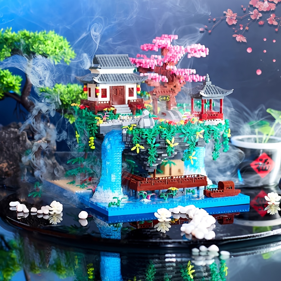 3220 grain taohuatan micro mini building block set chinese building cherry potted gift toy   micro building blocks 0
