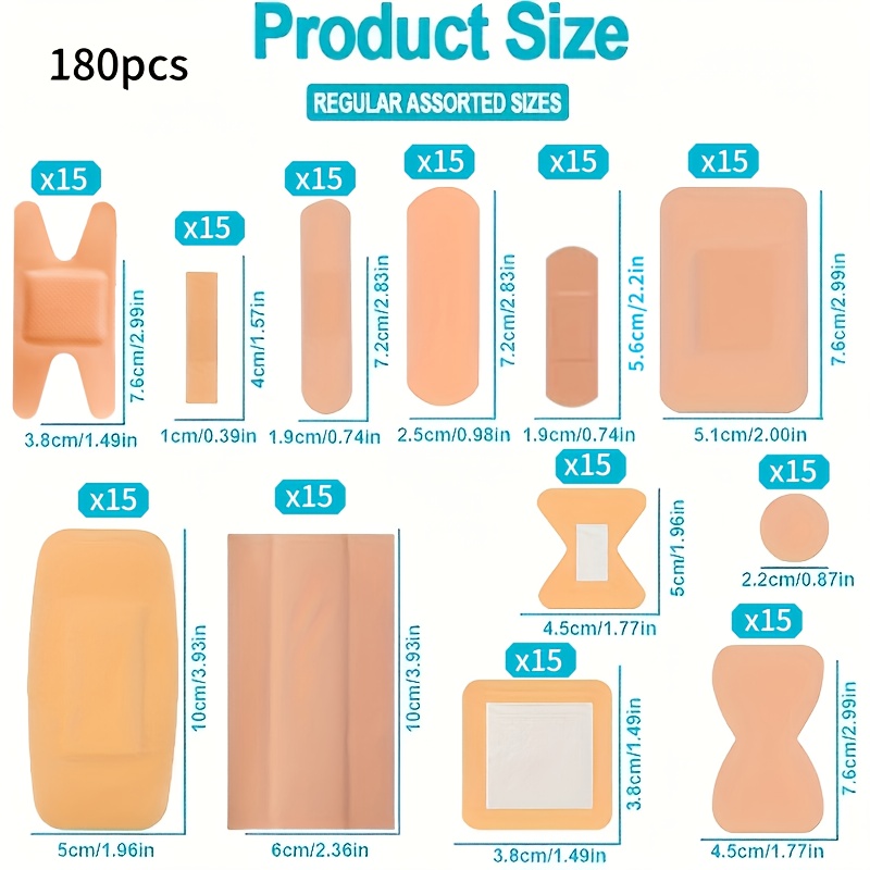 180 360pcs flexible fabric   bandages small breathable fingertip bandages cloth elastic knuckle bandages   sizes spot bandage for first aid and care 12 assorted sizes