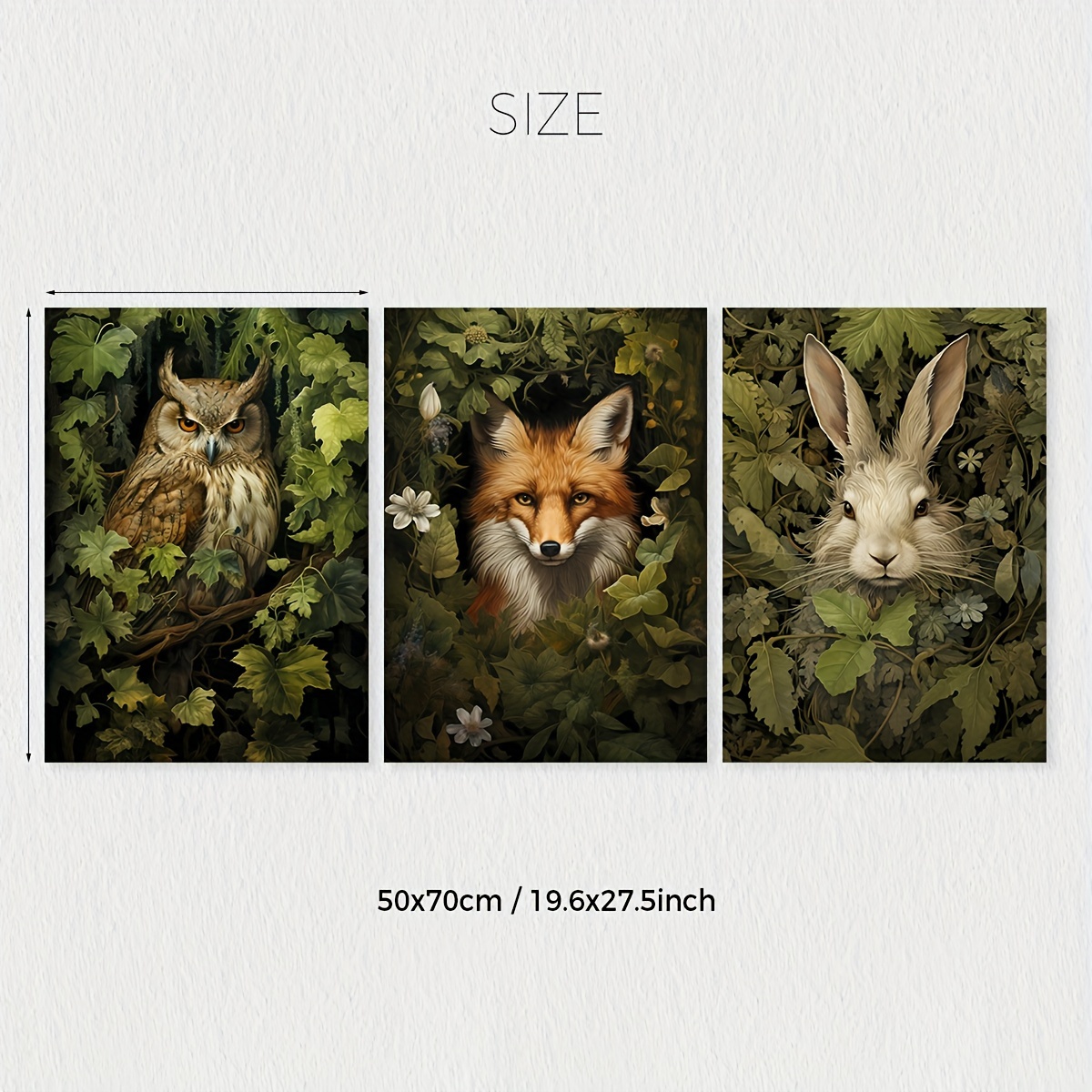 Image of 2d Flat, 2d Flat, 3pcs Set Fox Owl Animal Wall Art Canvas Prints. Forest Wall Art, Woodland Animal Poster, Woodland Decor, Dark Cottagecore Plant Art Prints, Cozy Art, Gothic Bathroom Prints