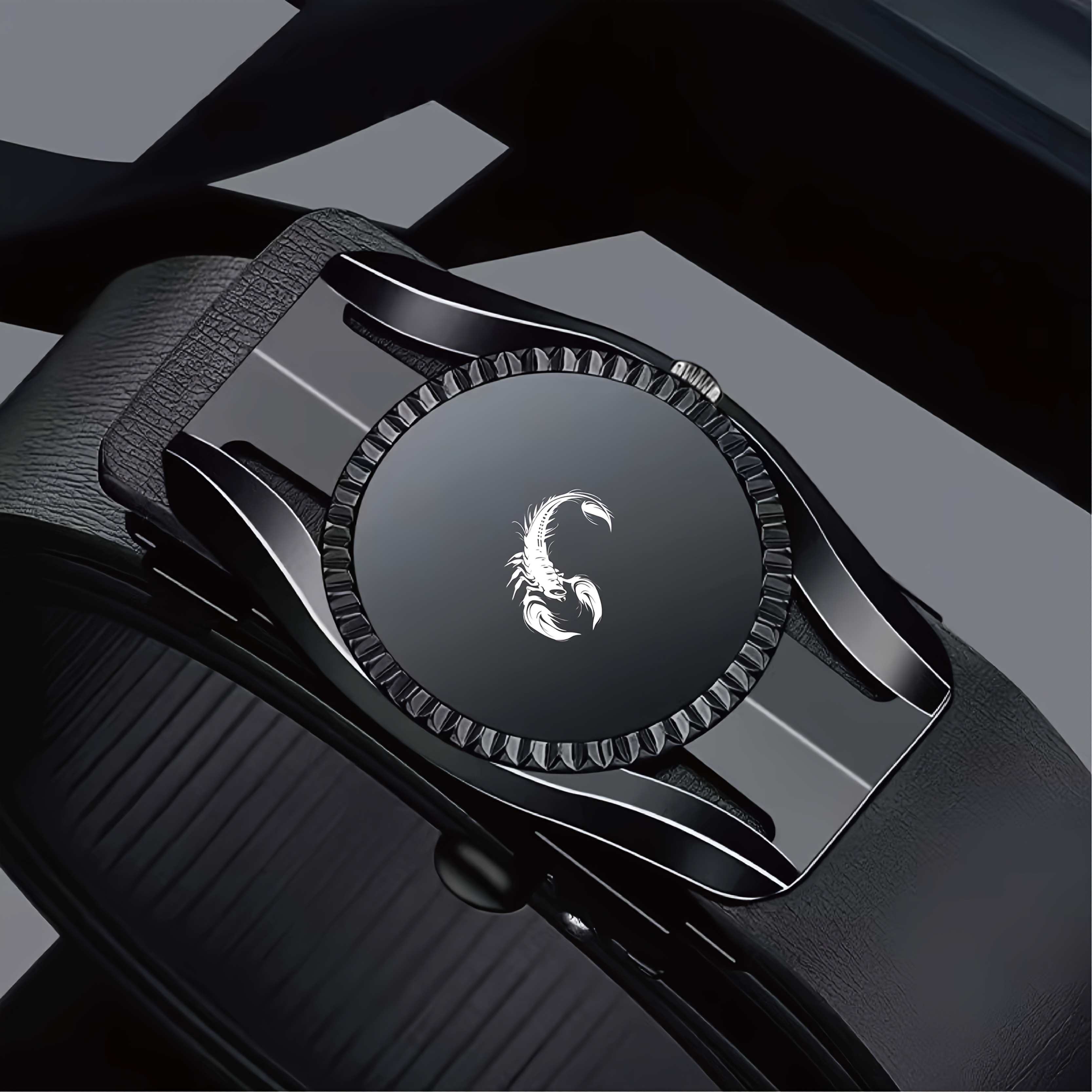 Men's Scorpion Pattern Business Belt with Black Matte Buckle