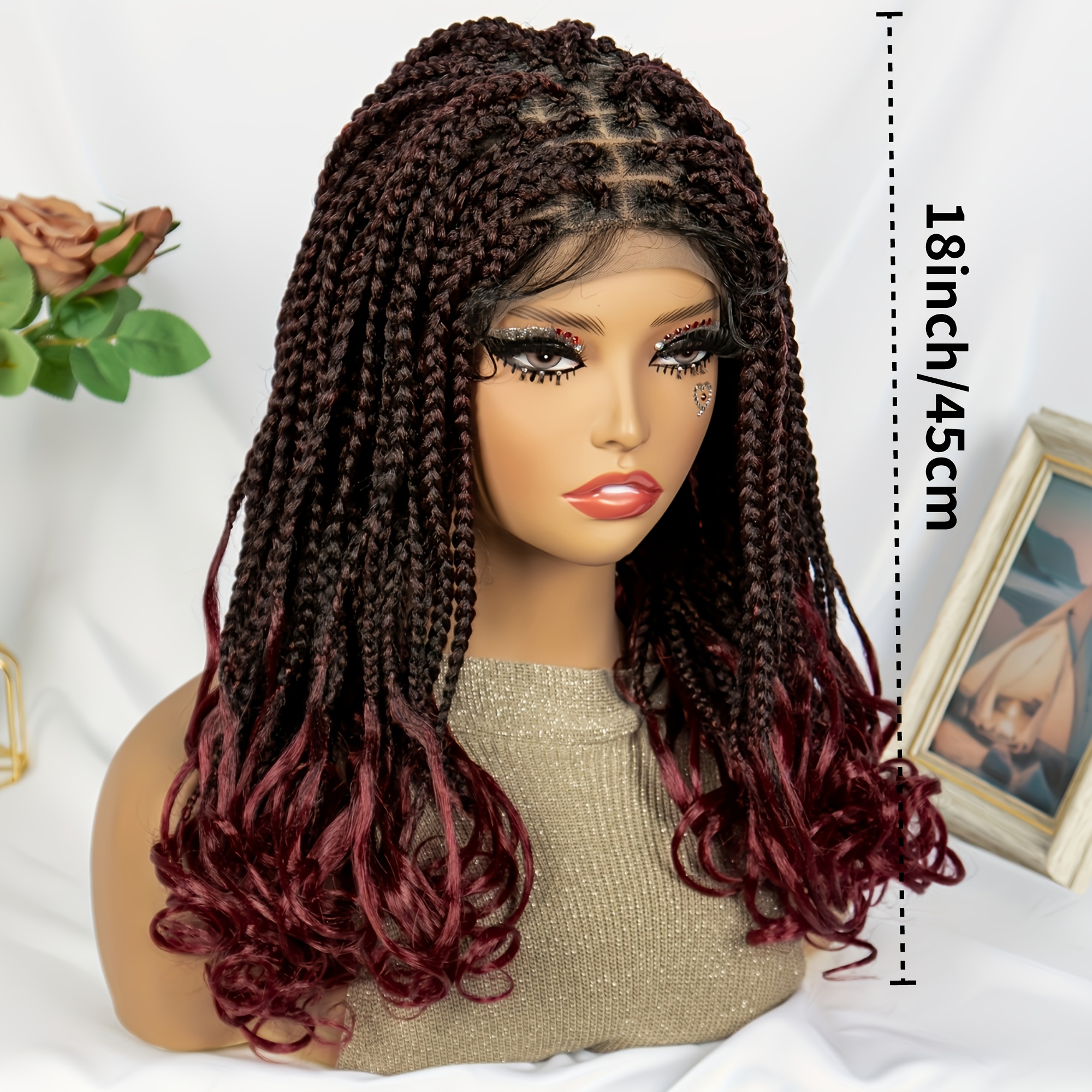 full lace front braided wig body wave ends 180 density - Temu display picture 3