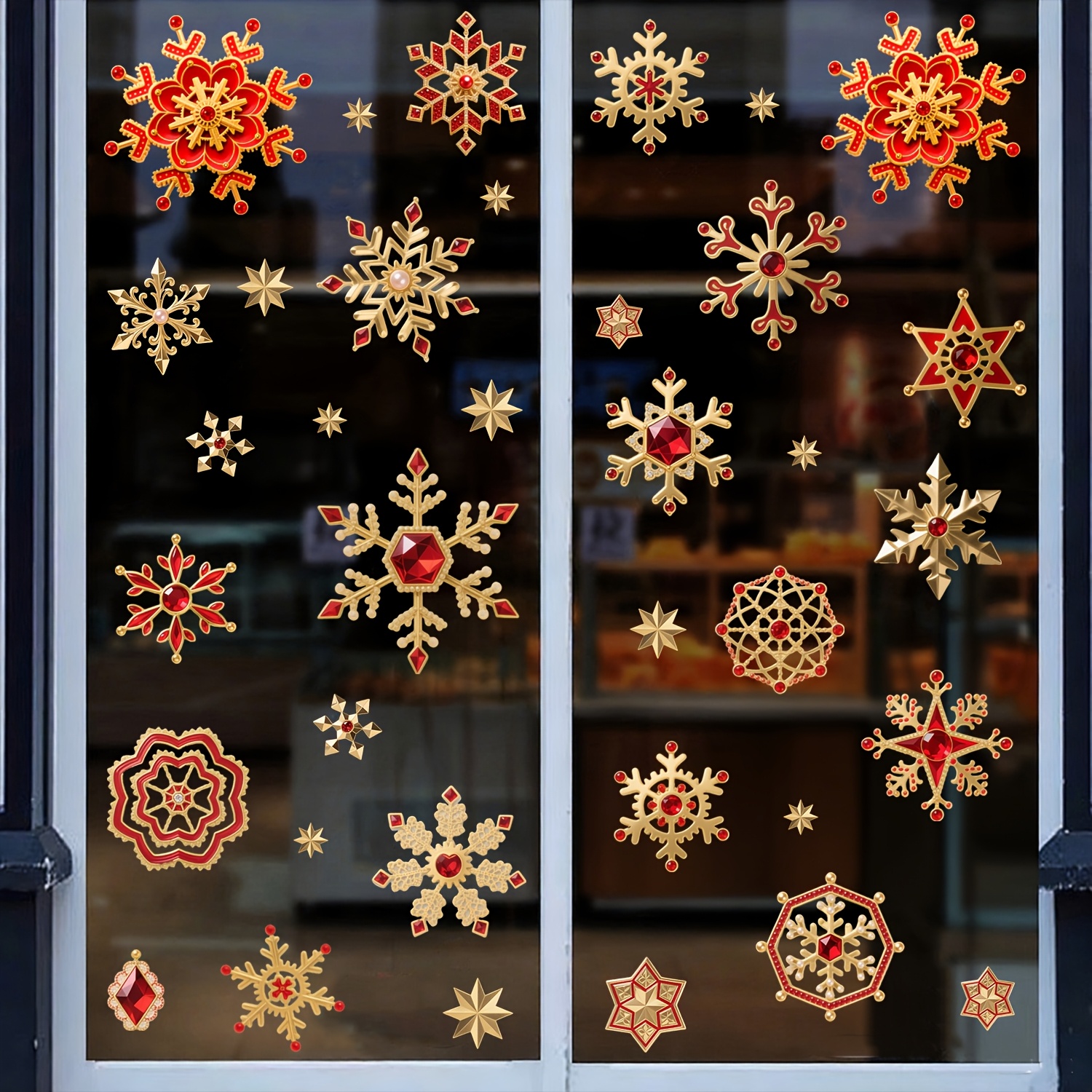 Image of 3pcs Of Creative Colorful Snowflake Window Stickers, Christmas Decorations, Winter Door Background Decor, Snowflake Static Cling Glass Stickers, Home Decoration Stickers
